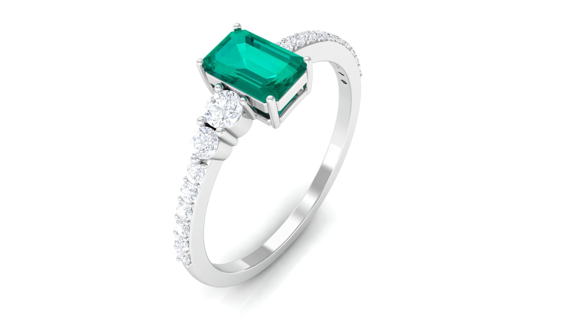 1.25 CT Natural Octagon shape Emerald Solitaire Promise Ring with Diamond Emerald - ( AAA ) - Quality - Rosec Jewels