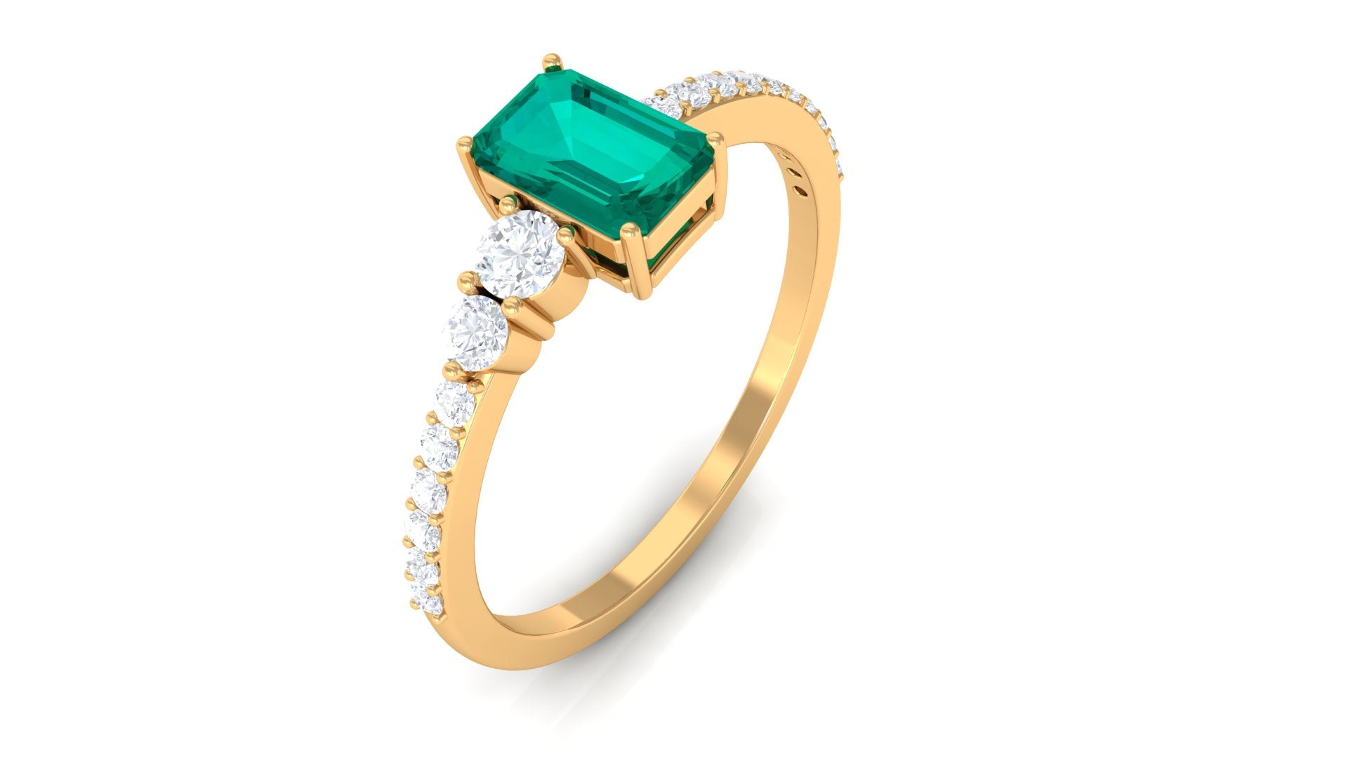 1.25 CT Natural Octagon shape Emerald Solitaire Promise Ring with Diamond Emerald - ( AAA ) - Quality - Rosec Jewels