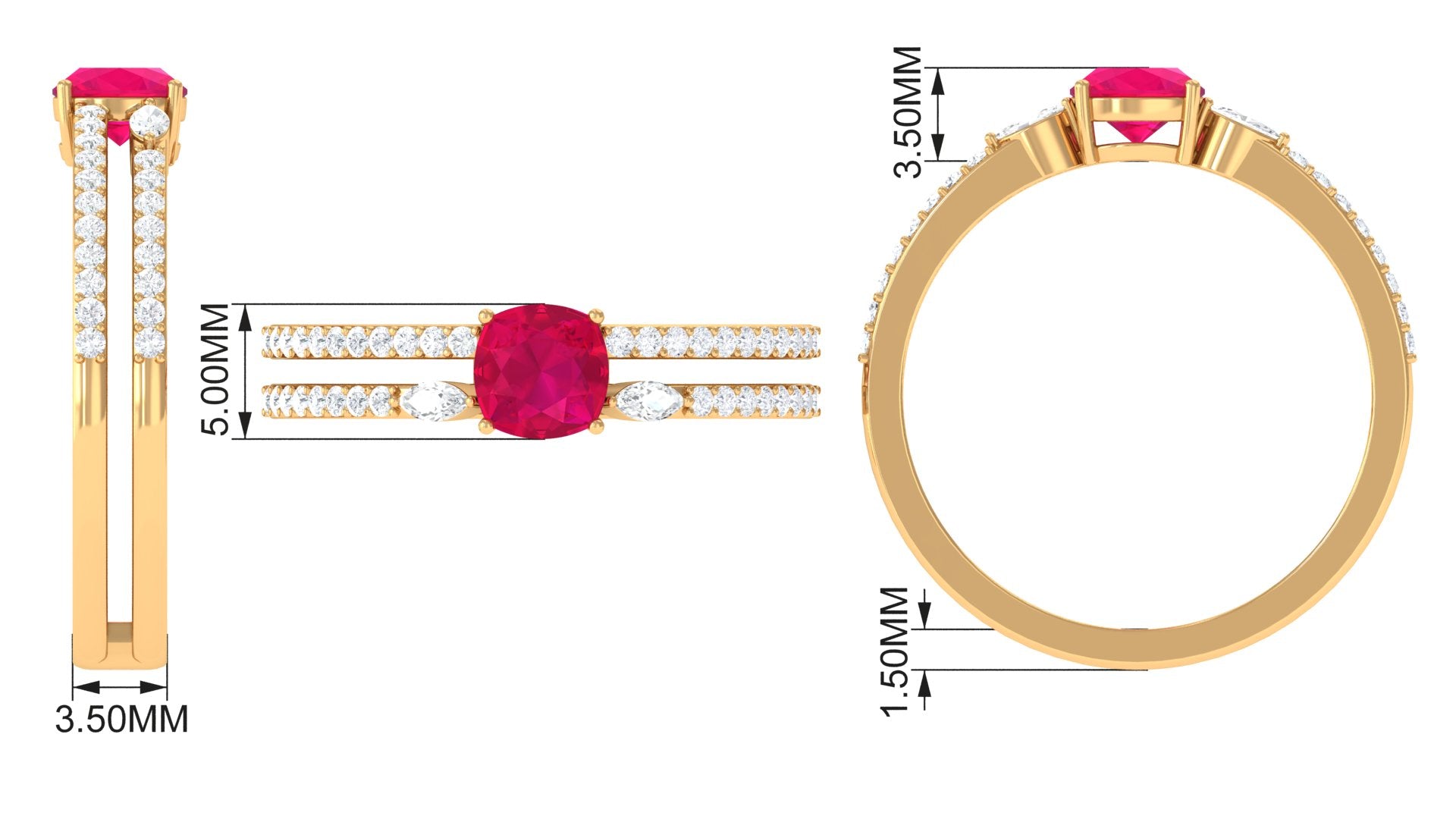 Cushion Cut Ruby Double Band Anniversary Ring with Diamond Ruby - ( AAA ) - Quality - Rosec Jewels