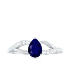 1.5 CT Pear Cut Blue Sapphire Solitaire Split Shank Ring with Diamond Blue Sapphire - ( AAA ) - Quality - Rosec Jewels