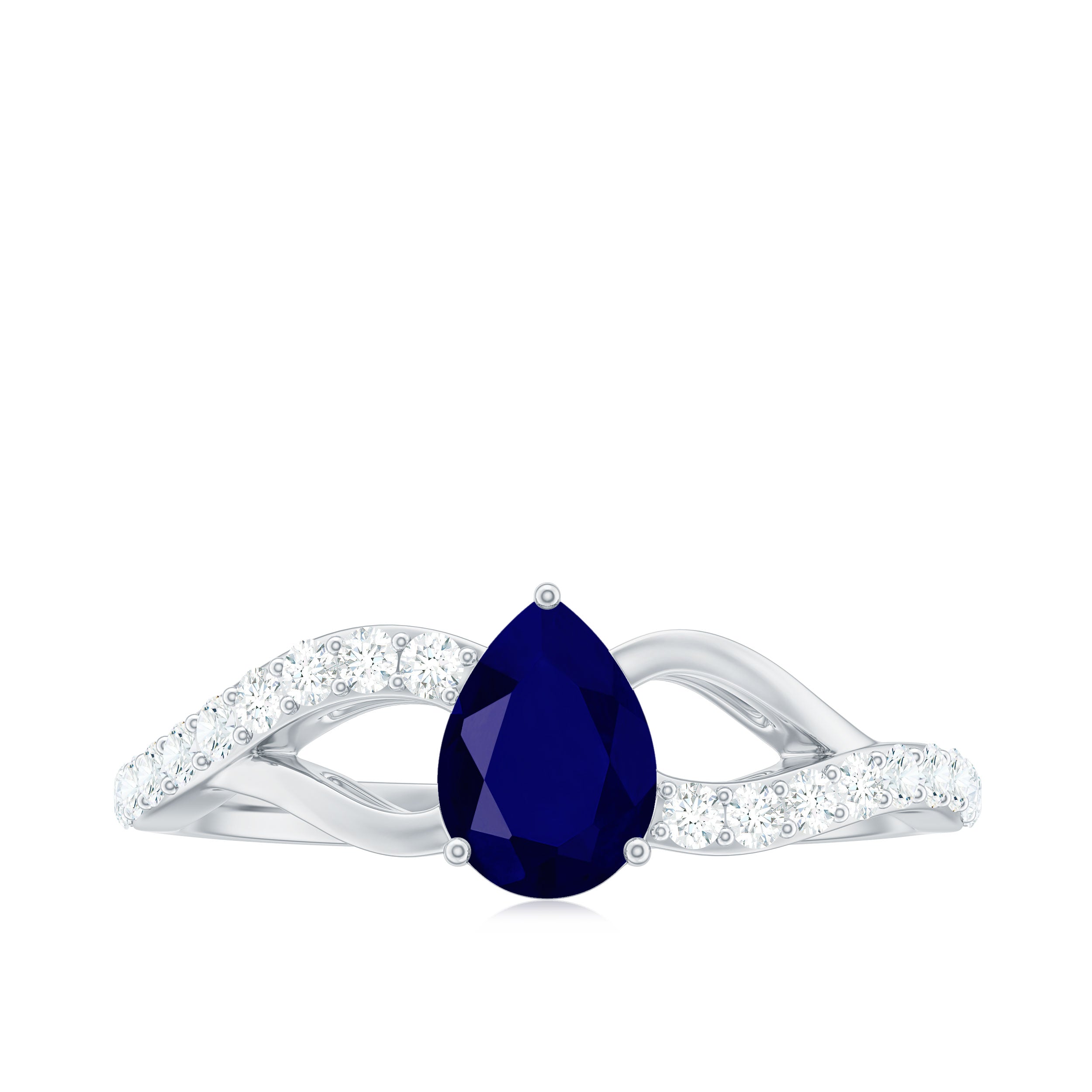 1.5 CT Pear Cut Blue Sapphire Solitaire Split Shank Ring with Diamond Blue Sapphire - ( AAA ) - Quality - Rosec Jewels