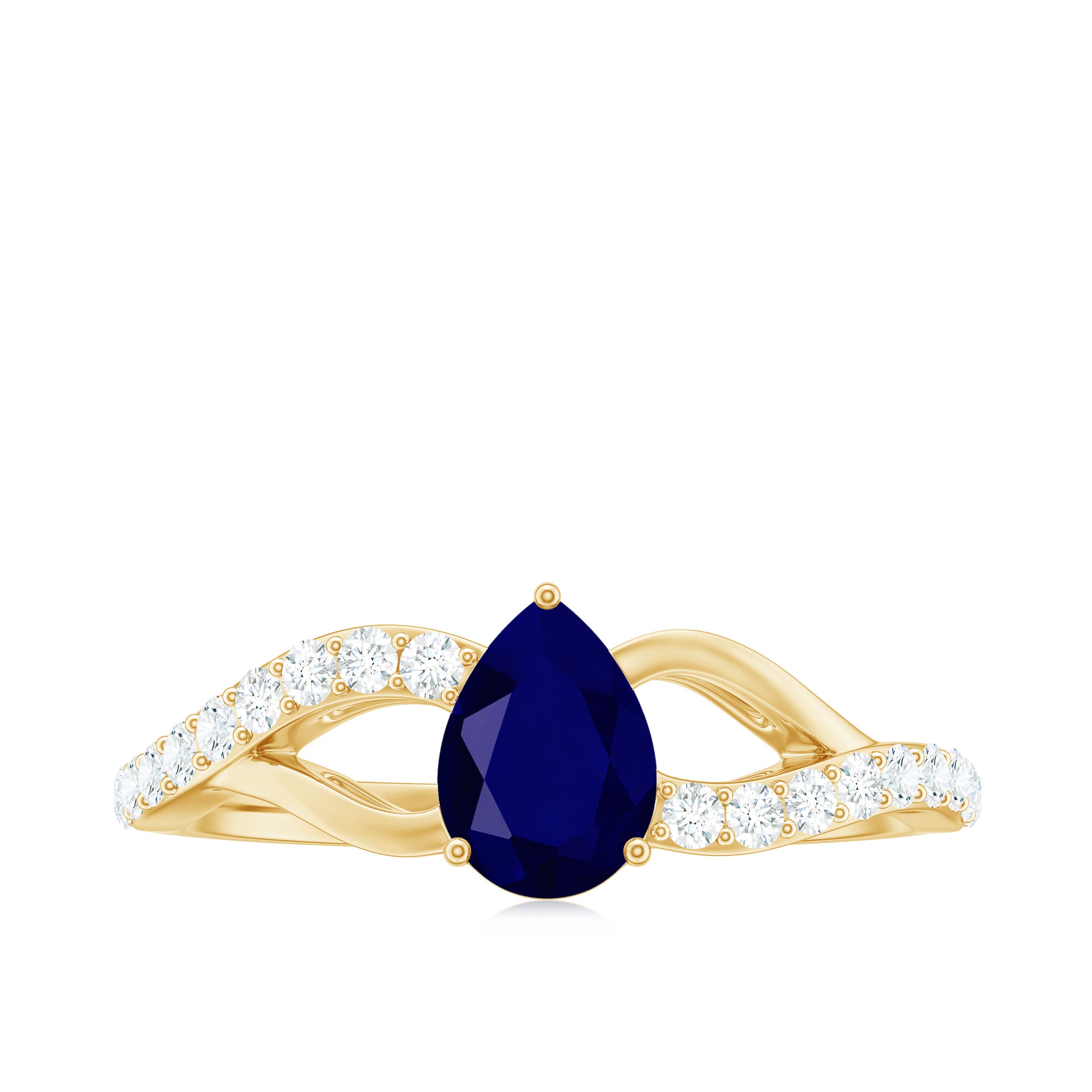 1.5 CT Pear Cut Blue Sapphire Solitaire Split Shank Ring with Diamond Blue Sapphire - ( AAA ) - Quality - Rosec Jewels