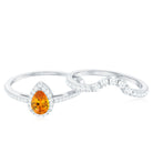 Created Orange Sapphire and Moissanite Designer Teardrop Ring Set Lab Created Orange Sapphire - ( AAAA ) - Quality - Rosec Jewels