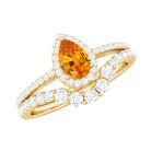 Created Orange Sapphire and Moissanite Designer Teardrop Ring Set Lab Created Orange Sapphire - ( AAAA ) - Quality - Rosec Jewels