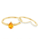 Pear Cut Orange Sapphire Ring Set with Diamond Orange Sapphire - ( AAA ) - Quality - Rosec Jewels