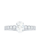 Oval Cut Moissanite Solitaire Ring with Side Stones Moissanite - ( D-VS1 ) - Color and Clarity - Rosec Jewels