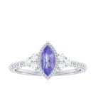 1 CT Marquise Tanzanite Solitaire Promise Ring with Diamond Trio Tanzanite - ( AAA ) - Quality - Rosec Jewels