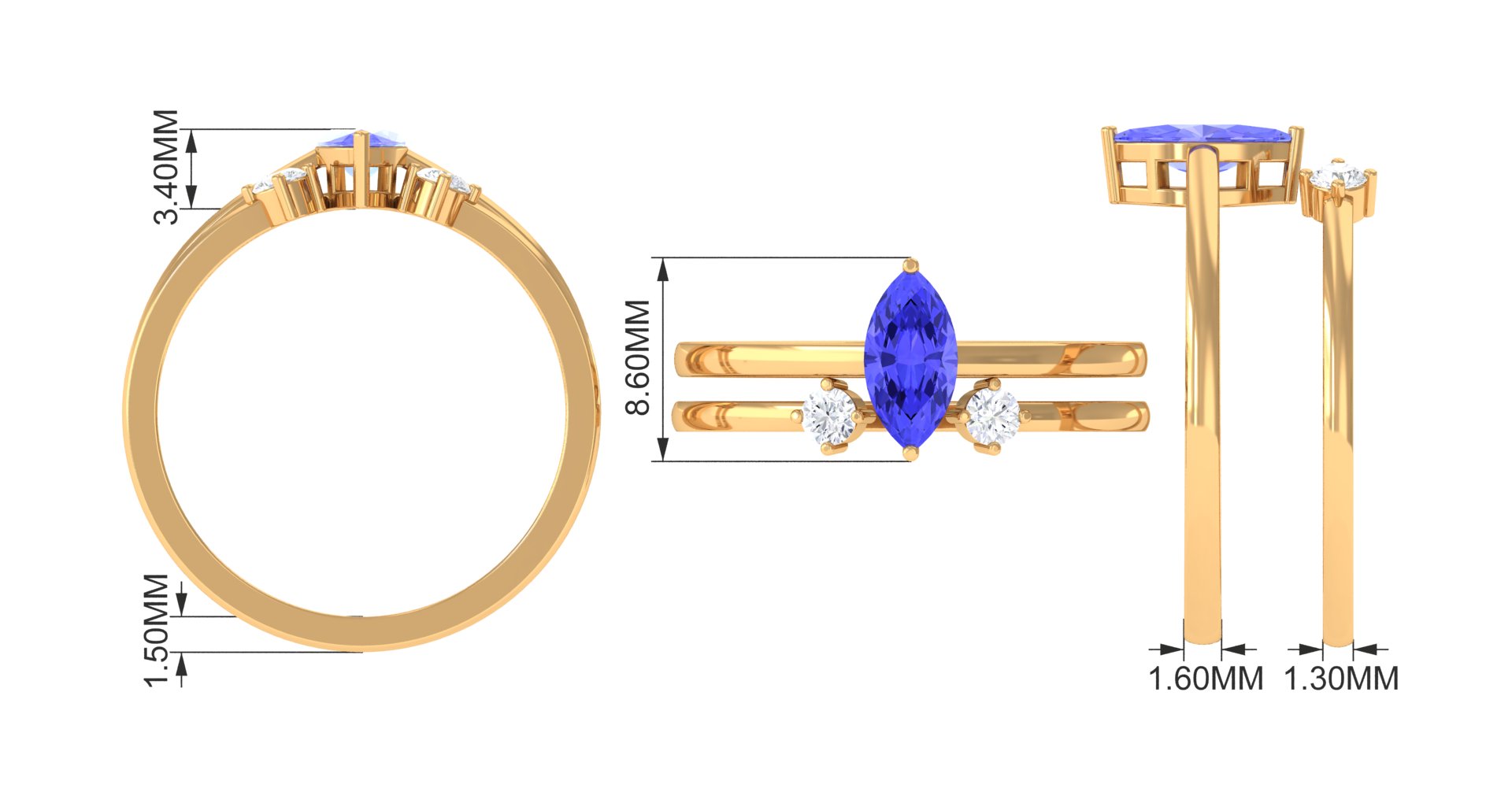 3/4 CT Marquise Cut Tanzanite Simple Solitaire Ring Set with Diamond Tanzanite - ( AAA ) - Quality - Rosec Jewels