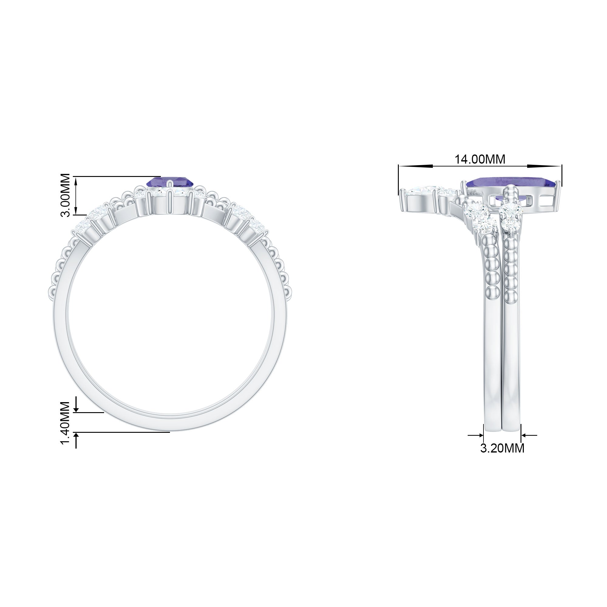 1.25 CT Marquise Solitaire Tanzanite and Diamond Ring Set Tanzanite - ( AAA ) - Quality - Rosec Jewels