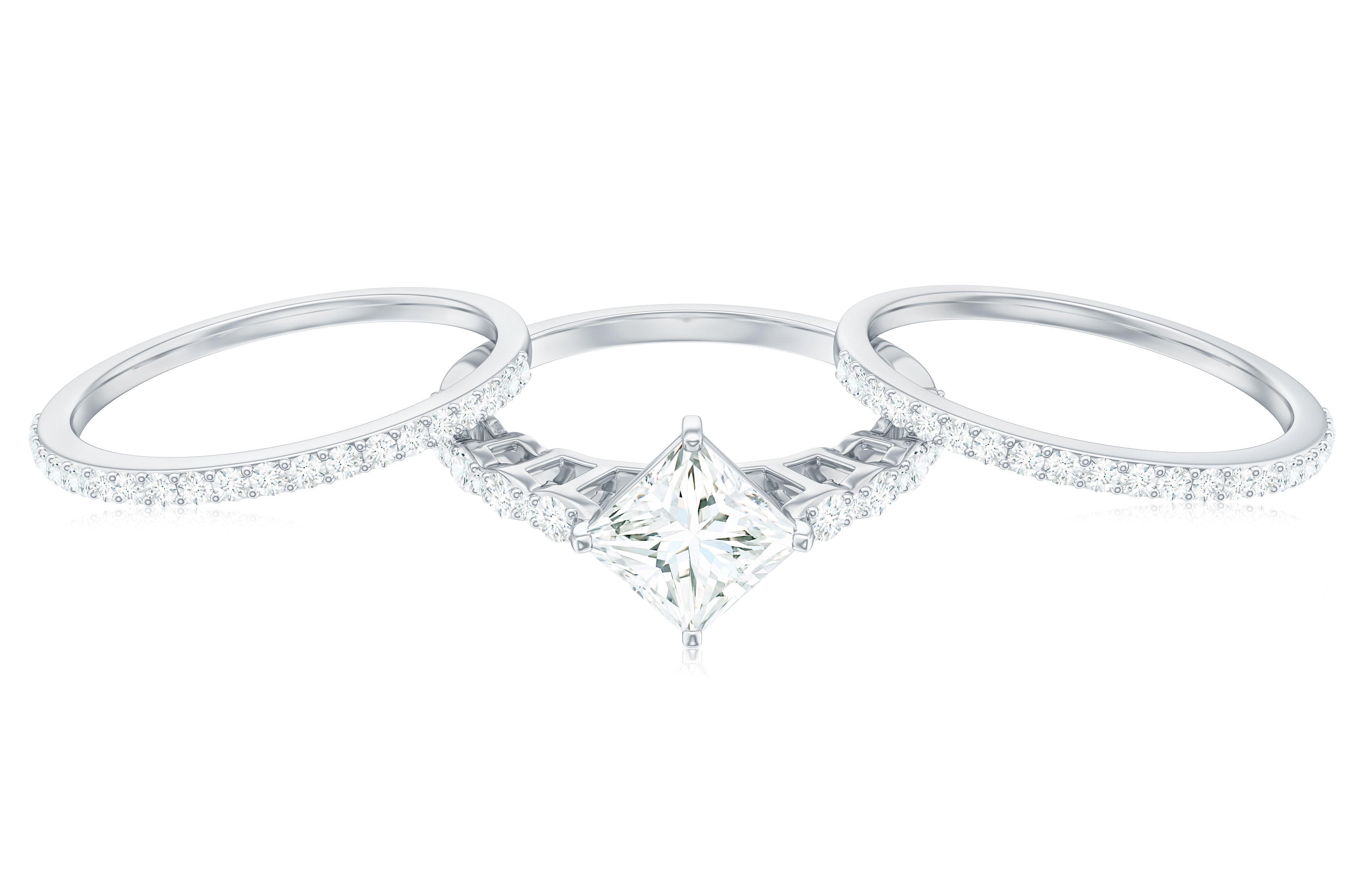 Princess Moissanite Wedding Ring Set Moissanite - ( D-VS1 ) - Color and Clarity - Rosec Jewels