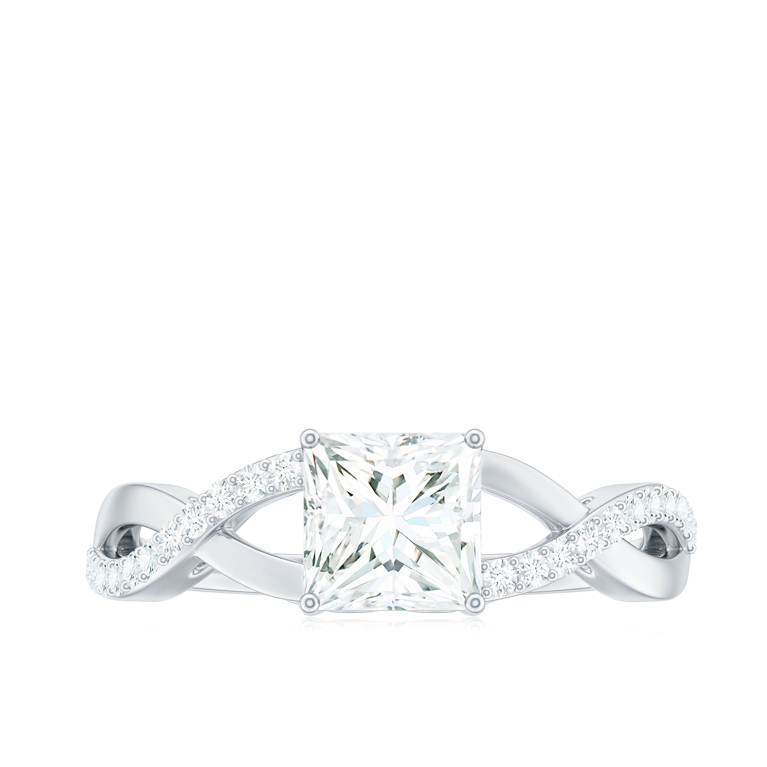 1.25 CT Princess Cut Solitaire Moissanite Crossover Engagement Ring Moissanite - ( D-VS1 ) - Color and Clarity - Rosec Jewels