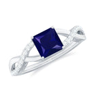 Princess Cut Solitaire Lab-Created Blue Sapphire and Diamond Ring Lab Created Blue Sapphire - ( AAAA ) - Quality - Rosec Jewels