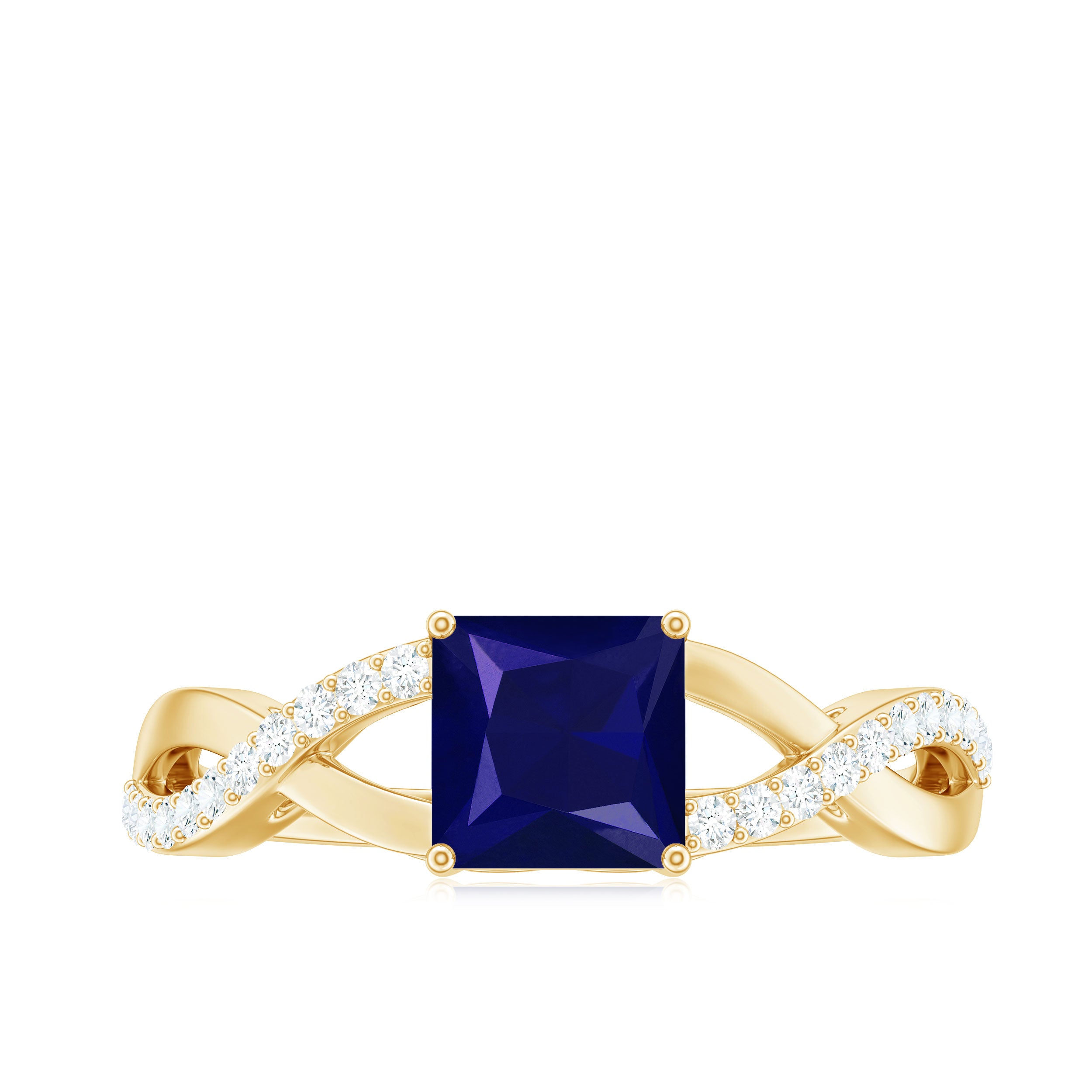 Princess Cut Solitaire Lab-Created Blue Sapphire and Diamond Ring Lab Created Blue Sapphire - ( AAAA ) - Quality - Rosec Jewels