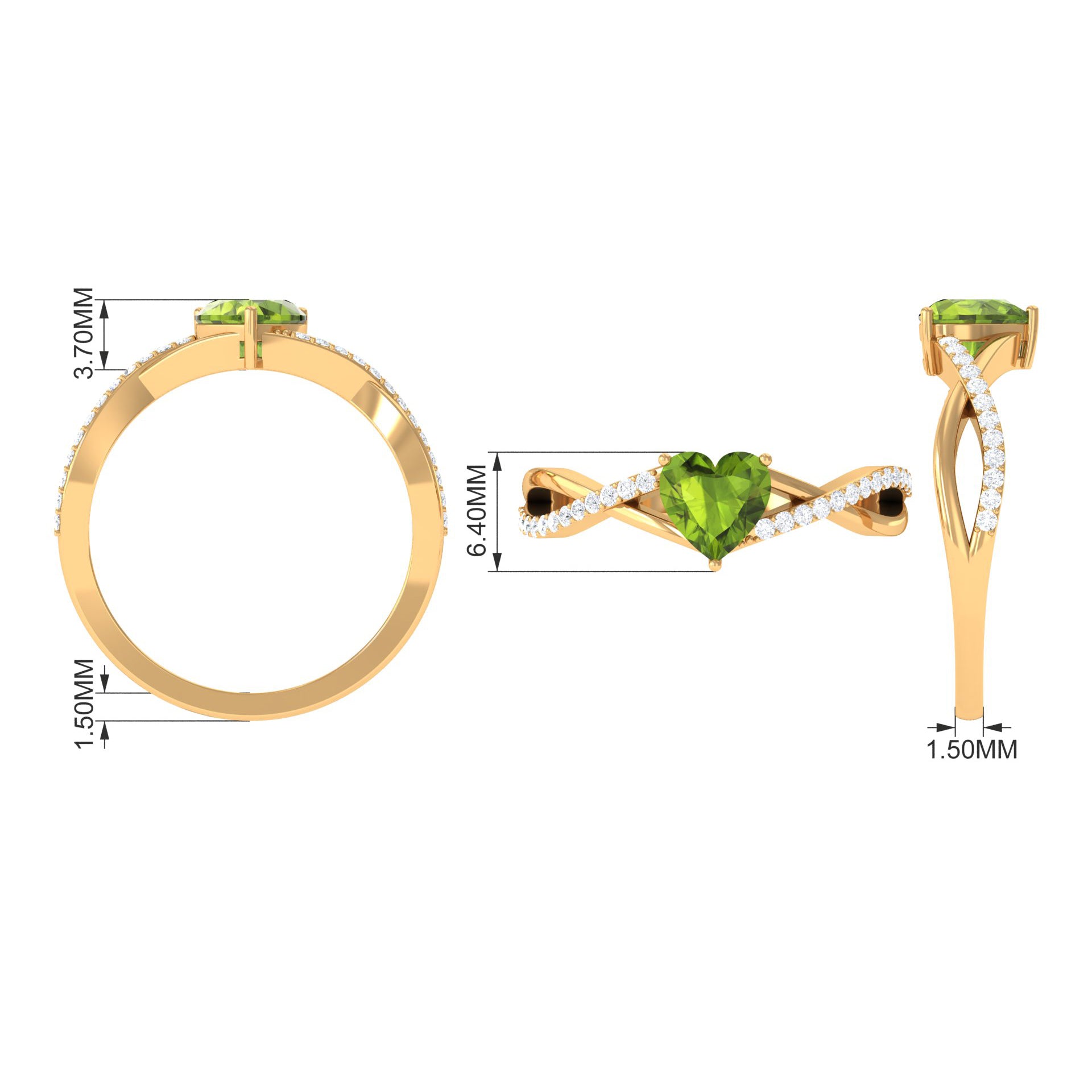 1.25 CT Heart Shape Peridot Solitaire Ring with Diamond Accent Peridot - ( AAA ) - Quality - Rosec Jewels