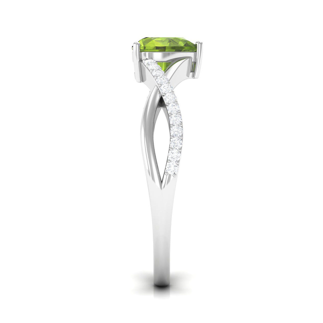 1.25 CT Heart Shape Peridot Solitaire Ring with Diamond Accent Peridot - ( AAA ) - Quality - Rosec Jewels