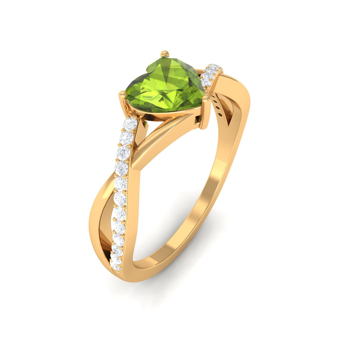 1.25 CT Heart Shape Peridot Solitaire Ring with Diamond Accent Peridot - ( AAA ) - Quality - Rosec Jewels