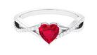 Heart Shape Created Ruby Crossover Ring with Diamond Lab Created Ruby - ( AAAA ) - Quality - Rosec Jewels