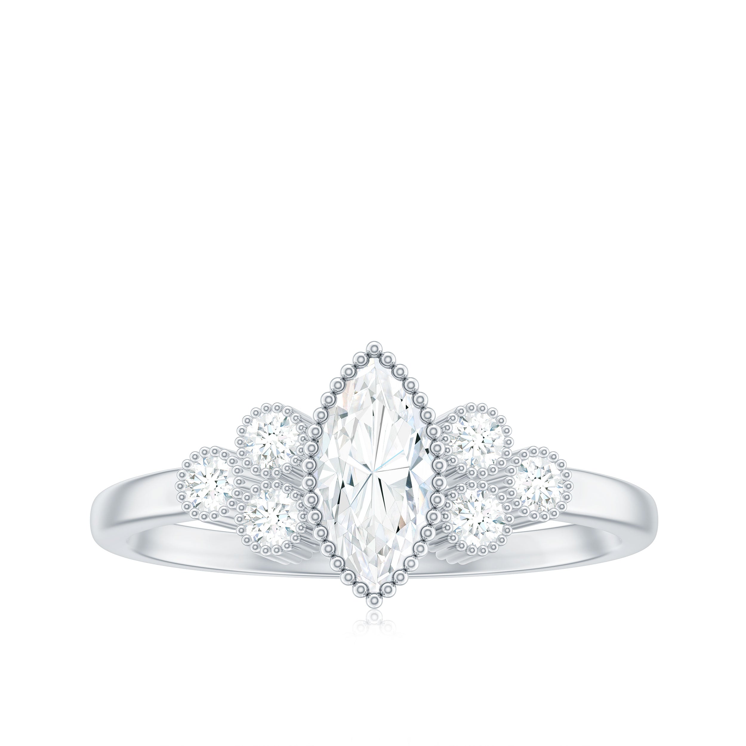 Marquise and Round Cut Moissanite Designer Ring Moissanite - ( D-VS1 ) - Color and Clarity - Rosec Jewels