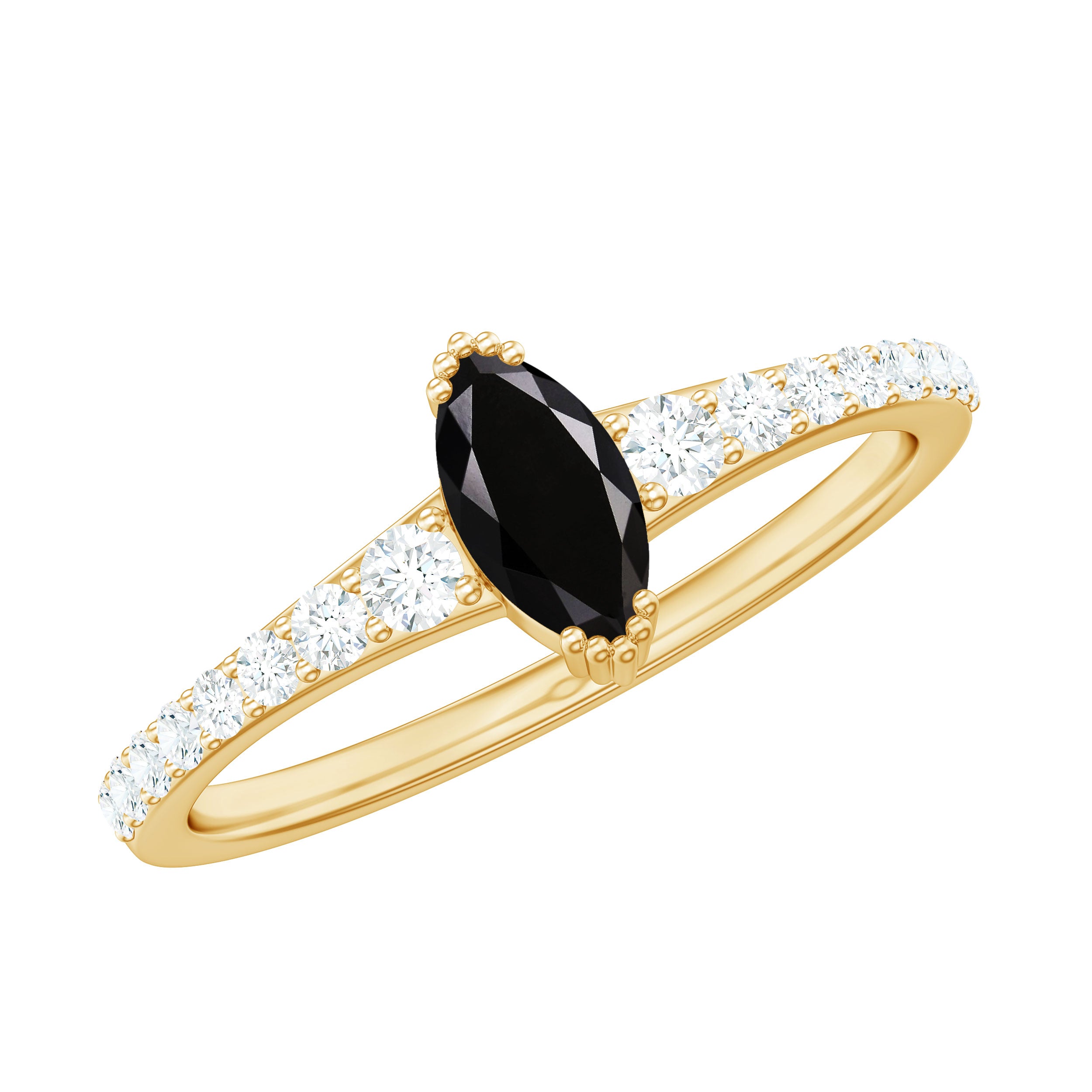 3/4 CT Marquise Cut Black Spinel and Diamond Minimal Promise Ring Black Spinel - ( AAA ) - Quality - Rosec Jewels