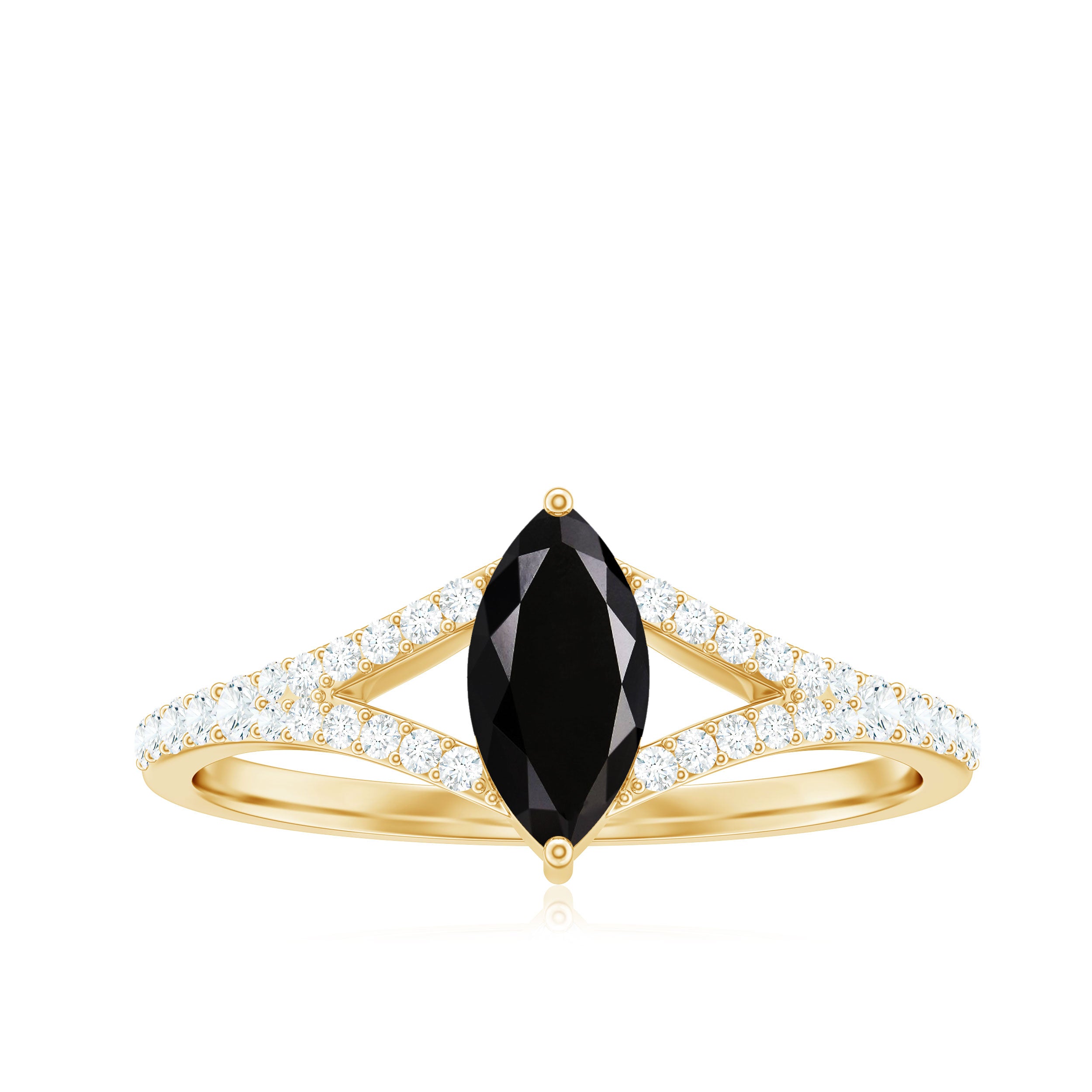 1 Ct Black Onyx Split Shank Engagement Ring with Diamond Black Onyx - ( AAA ) - Quality - Rosec Jewels