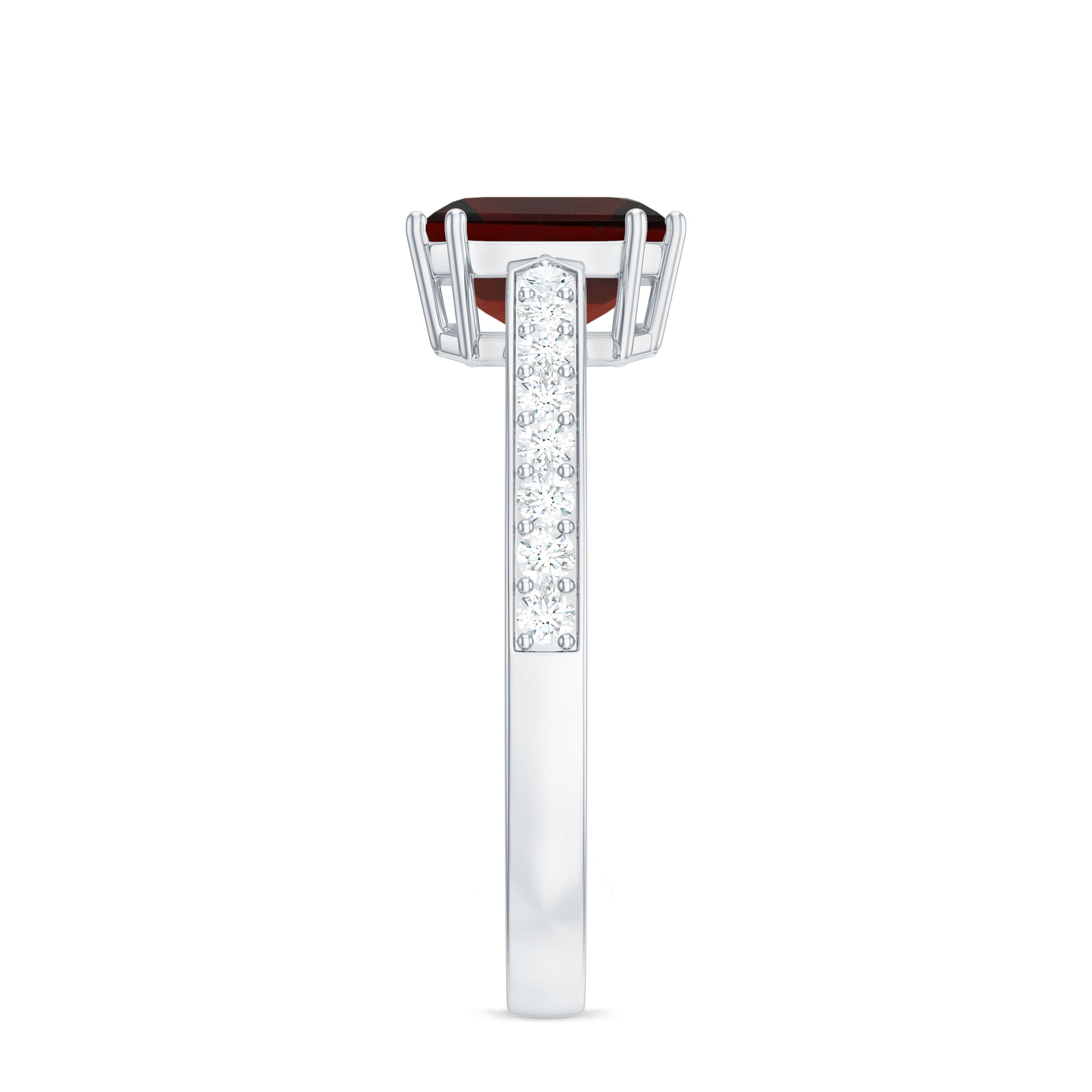 Asscher Garnet Solitaire Engagement Ring with Diamond Garnet - ( AAA ) - Quality - Rosec Jewels