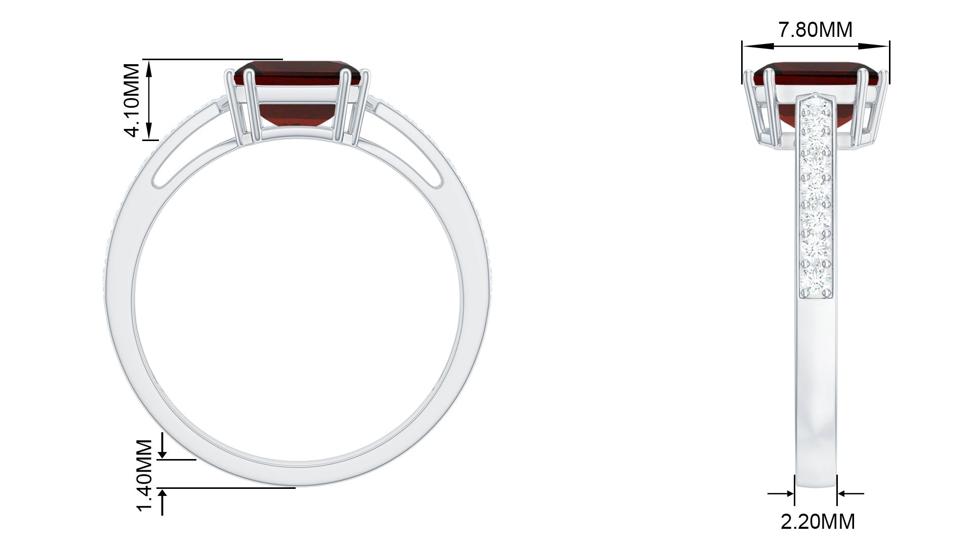 Asscher Garnet Solitaire Engagement Ring with Diamond Garnet - ( AAA ) - Quality - Rosec Jewels