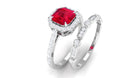 Lab Created Ruby Engagement Ring with Diamond Wedding Band Lab Created Ruby - ( AAAA ) - Quality - Rosec Jewels