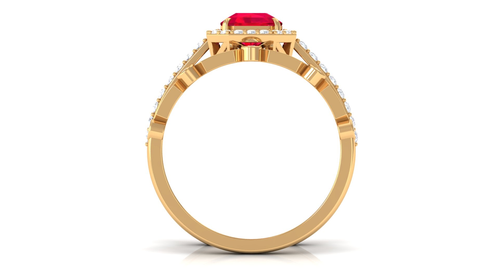 Lab Created Ruby Engagement Ring with Diamond Wedding Band Lab Created Ruby - ( AAAA ) - Quality - Rosec Jewels