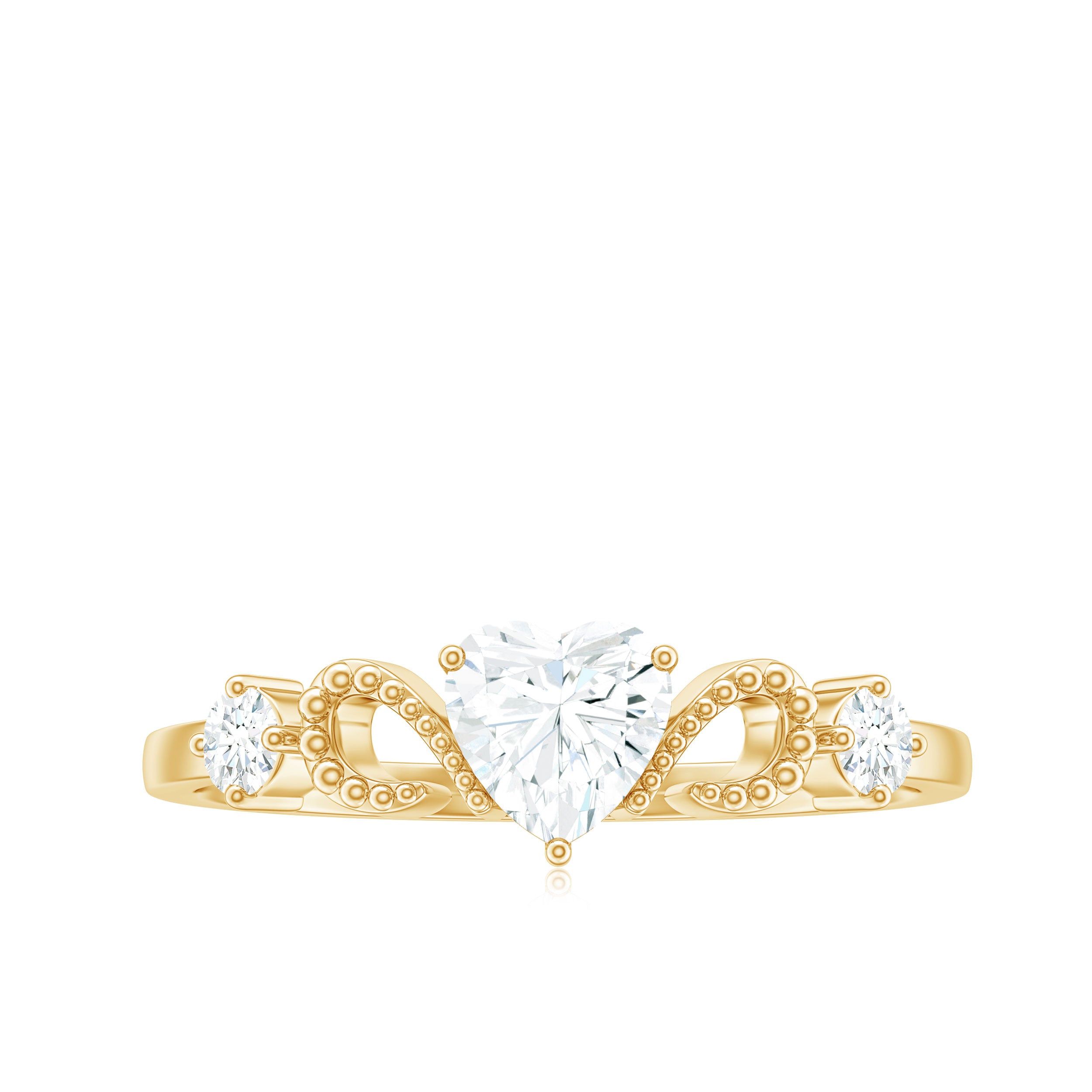 3/4 CT Minimal Moissanite Heart Promise Ring with Gold Beaded Moissanite - ( D-VS1 ) - Color and Clarity - Rosec Jewels