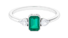 Octagon shape Emerald and Diamond Three Stone Ring in Bezel Setting Emerald - ( AAA ) - Quality - Rosec Jewels