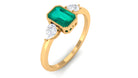 Octagon shape Emerald and Diamond Three Stone Ring in Bezel Setting Emerald - ( AAA ) - Quality - Rosec Jewels