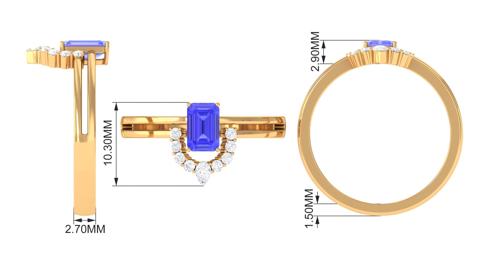 1 CT Solitaire Tanzanite and Diamond Double Band Engagement Ring Tanzanite - ( AAA ) - Quality - Rosec Jewels