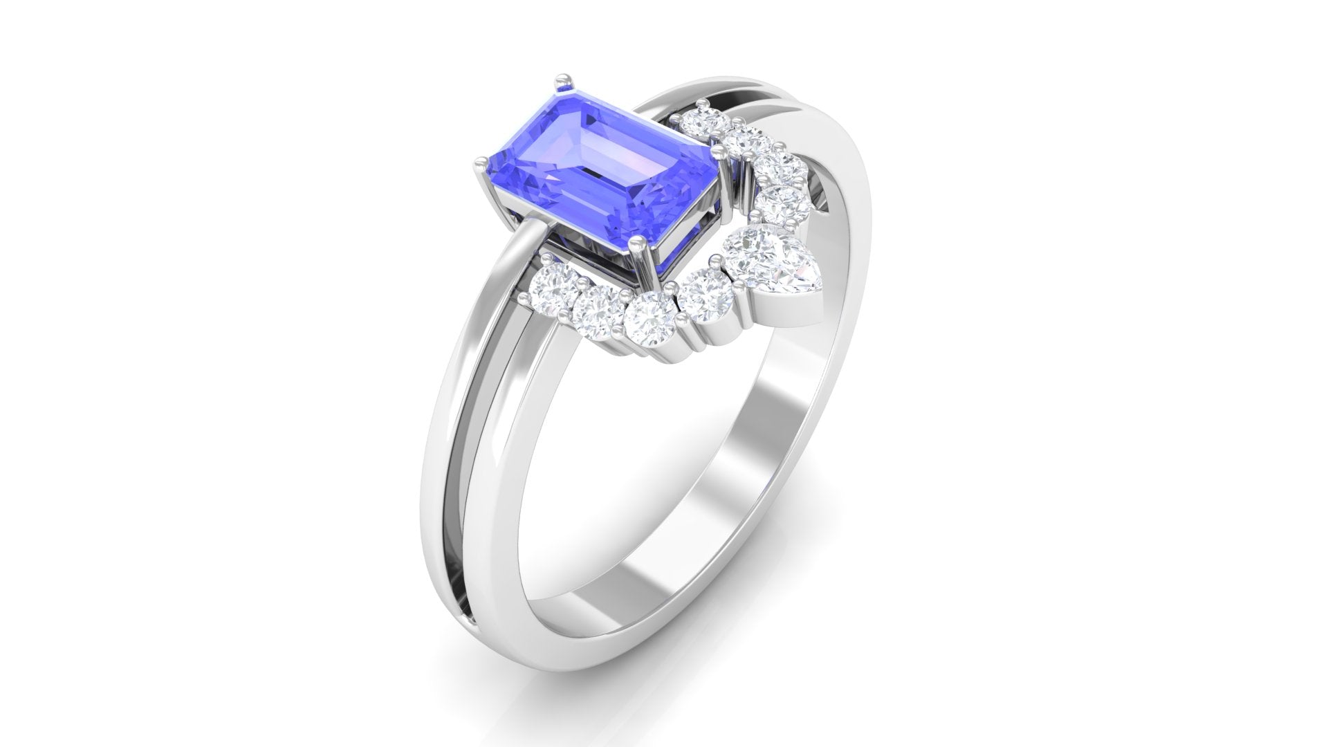 1 CT Solitaire Tanzanite and Diamond Double Band Engagement Ring Tanzanite - ( AAA ) - Quality - Rosec Jewels