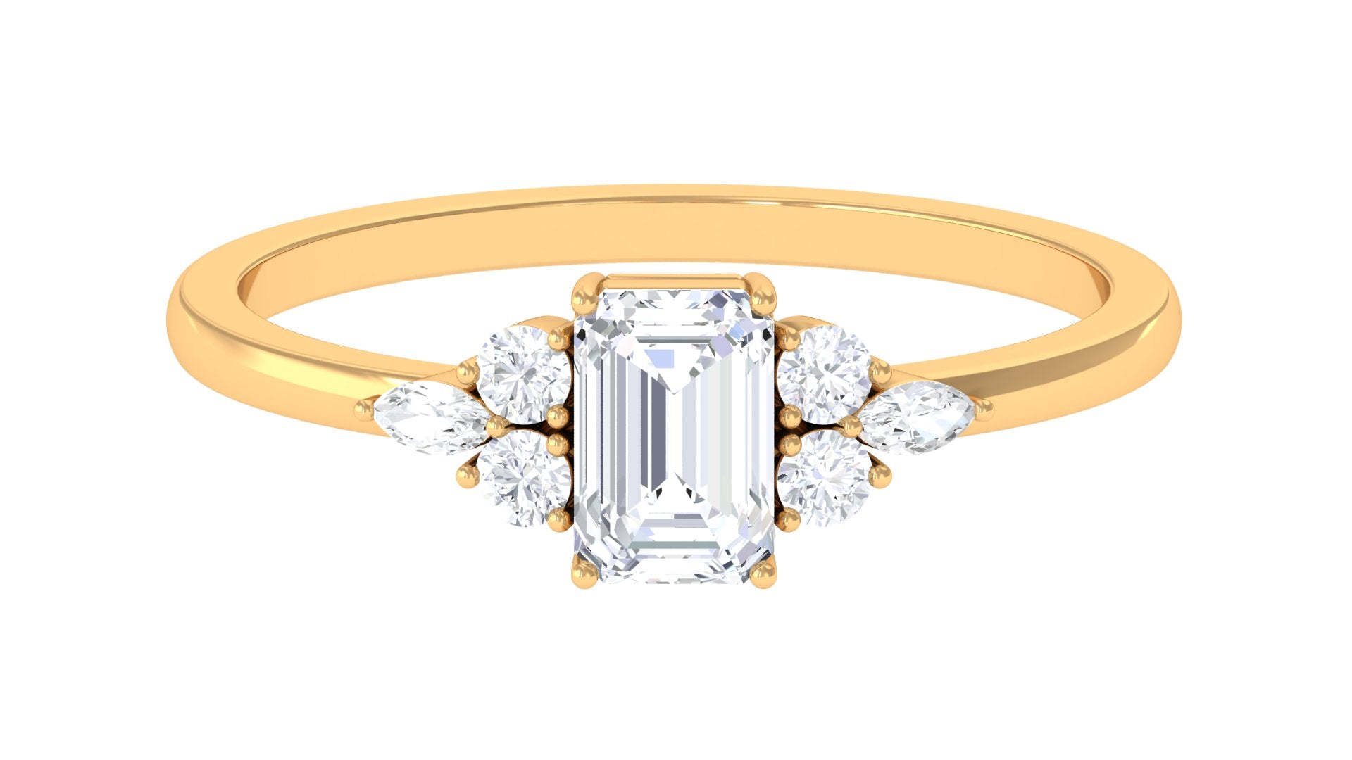 1 CT Octagon Cut Cubic Zirconia Engagement Ring with Trio Zircon - ( AAAA ) - Quality - Rosec Jewels