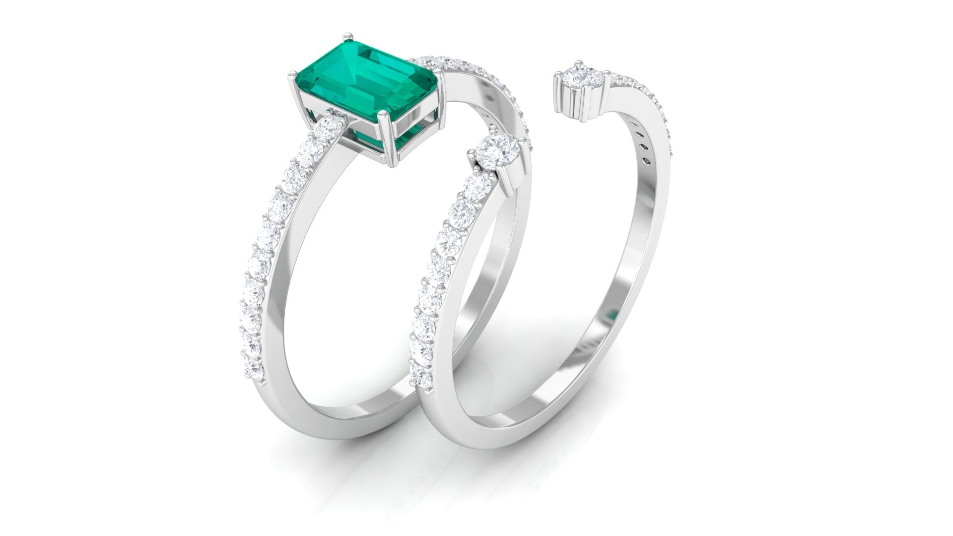 1.50 CT Octagon shape Emerald Solitaire Ring Set with Diamond Emerald - ( AAA ) - Quality - Rosec Jewels