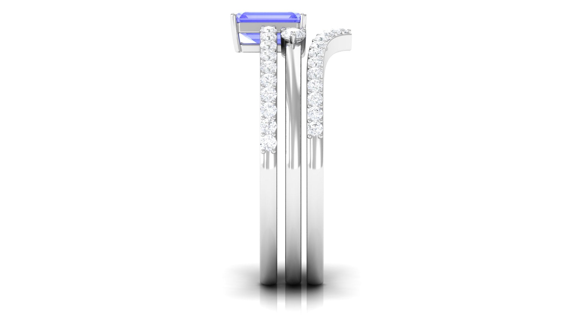 Emerald Cut Tanzanite Stackable Ring Set of 3 with Diamond Band Tanzanite - ( AAA ) - Quality - Rosec Jewels