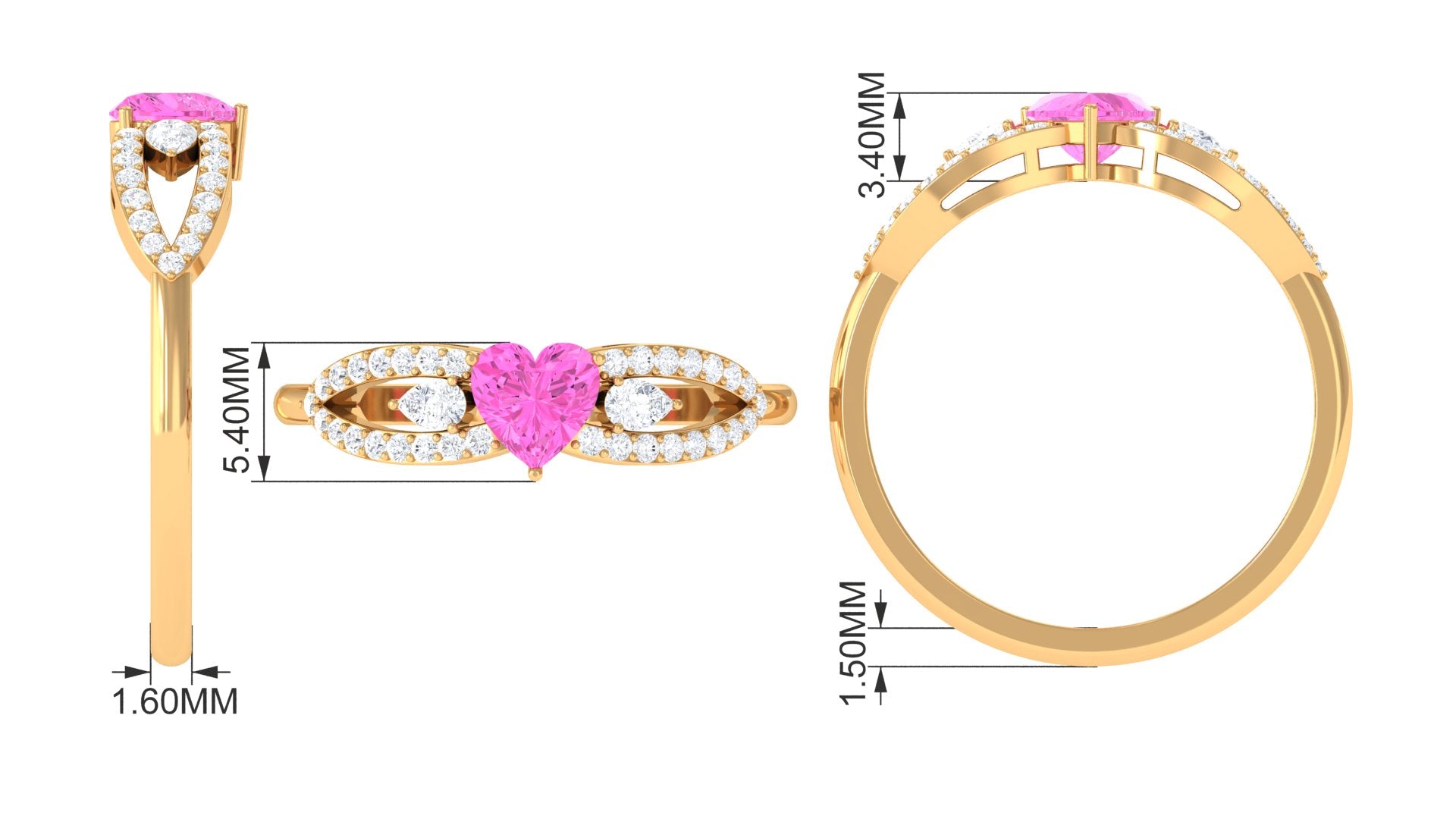 Heart Shape Pink Sapphire Split Shank Ring with Diamond Pink Sapphire - ( AAA ) - Quality - Rosec Jewels