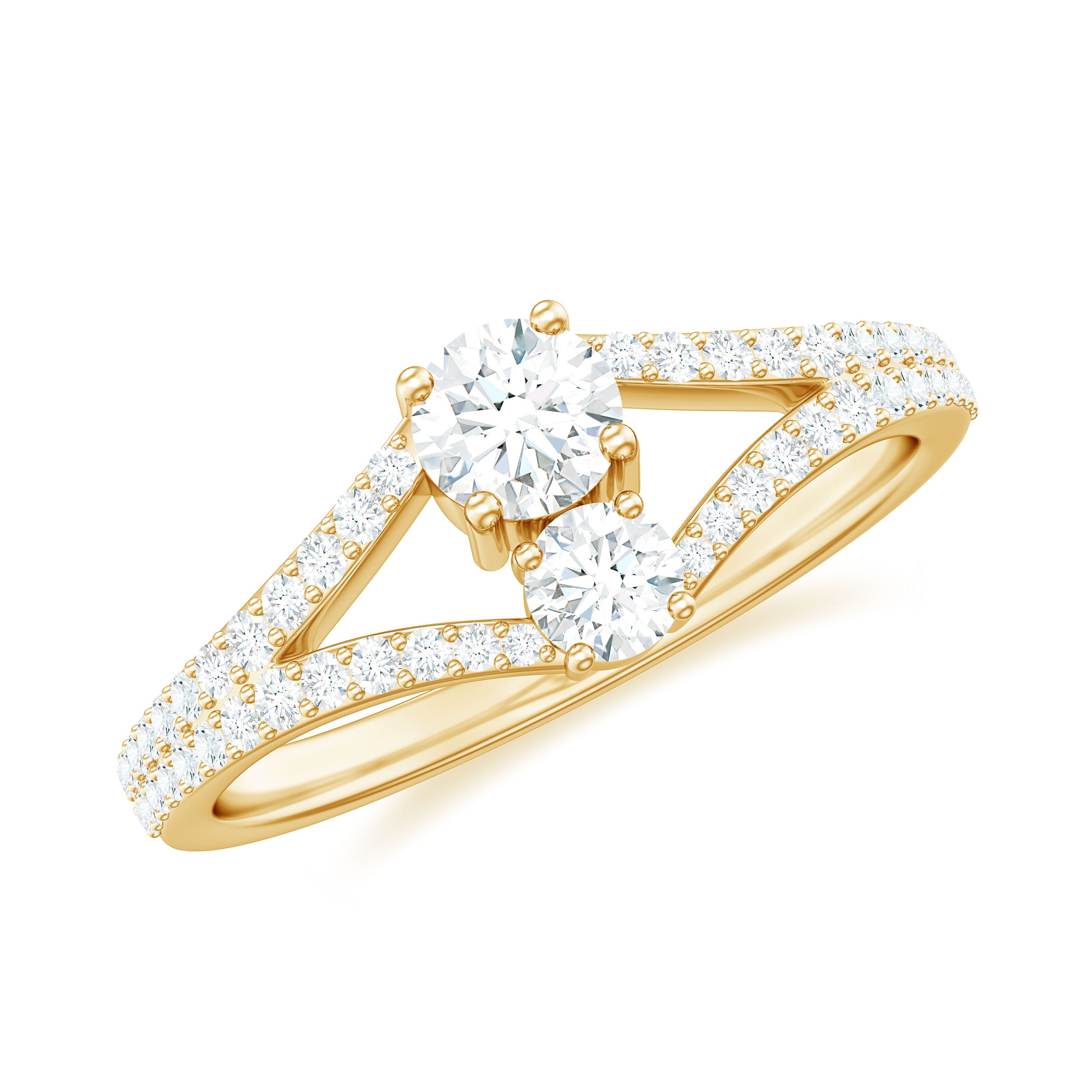 3/4 CT Moissanite Toi et Moi Engagement Ring with Split Shank Moissanite - ( D-VS1 ) - Color and Clarity - Rosec Jewels