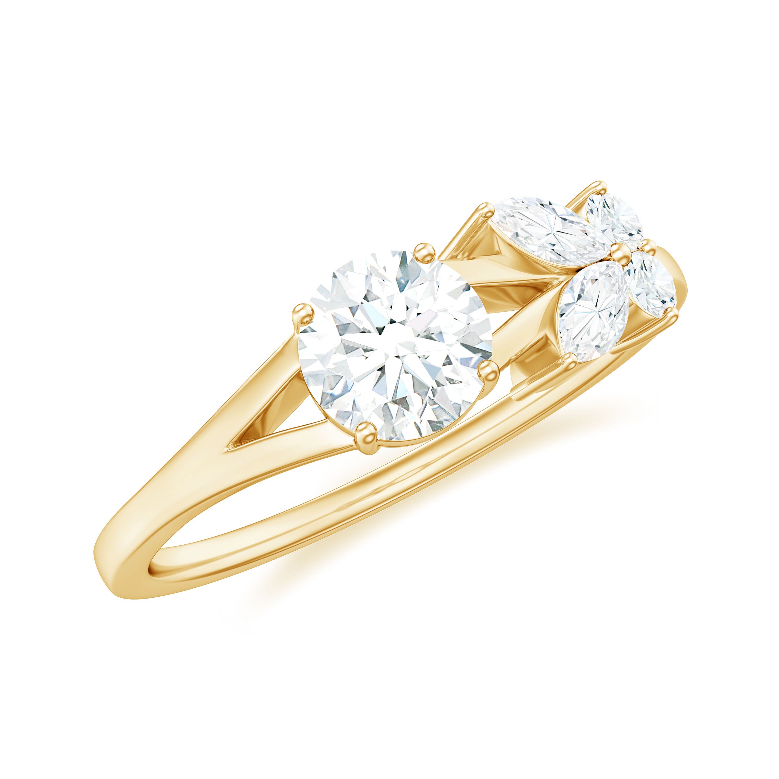 3/4 CT Moissanite Leaf Promise Ring with Split Shank in Gold Moissanite - ( D-VS1 ) - Color and Clarity - Rosec Jewels