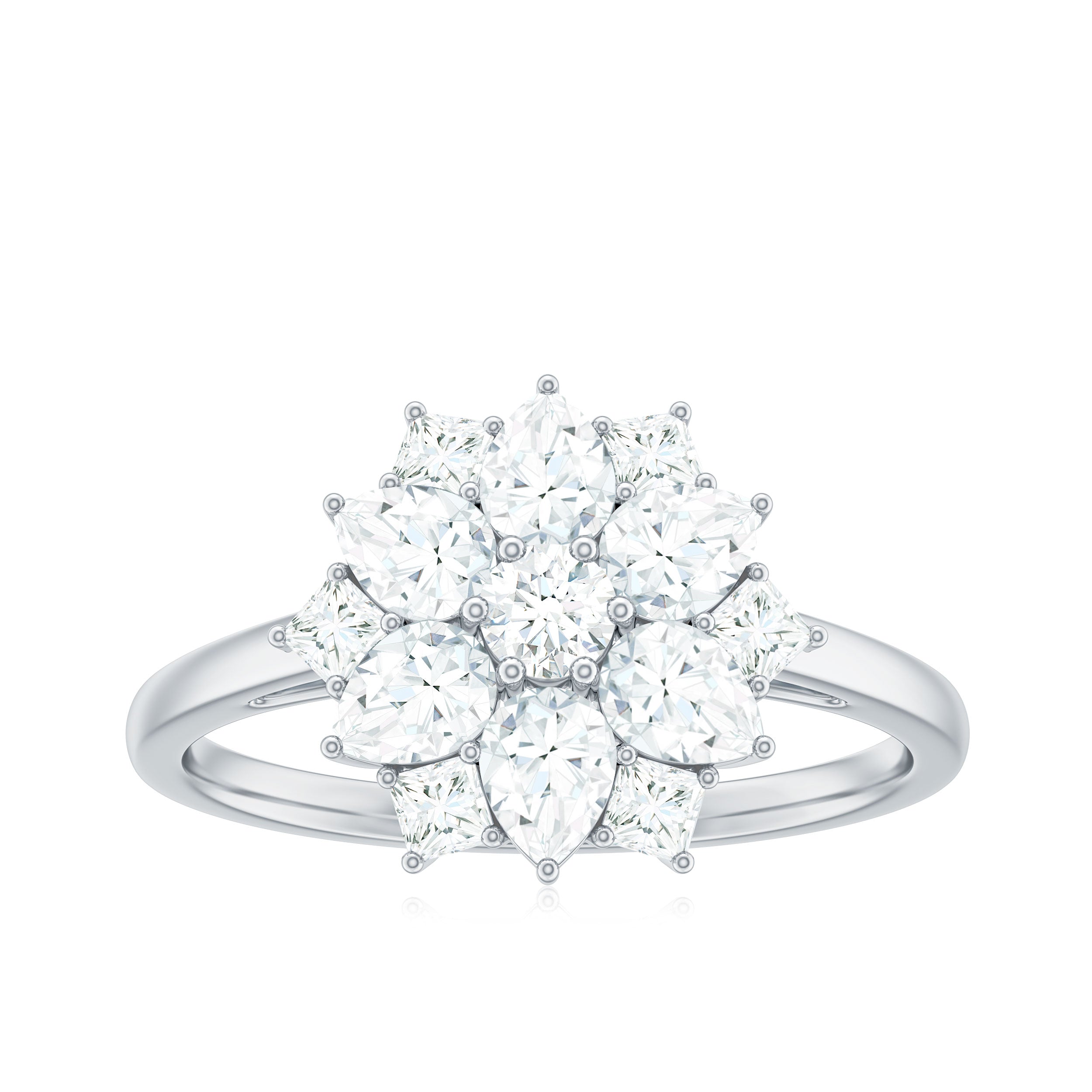 1.25 CT Moissanite Flower Cocktail Ring in Gold Moissanite - ( D-VS1 ) - Color and Clarity - Rosec Jewels