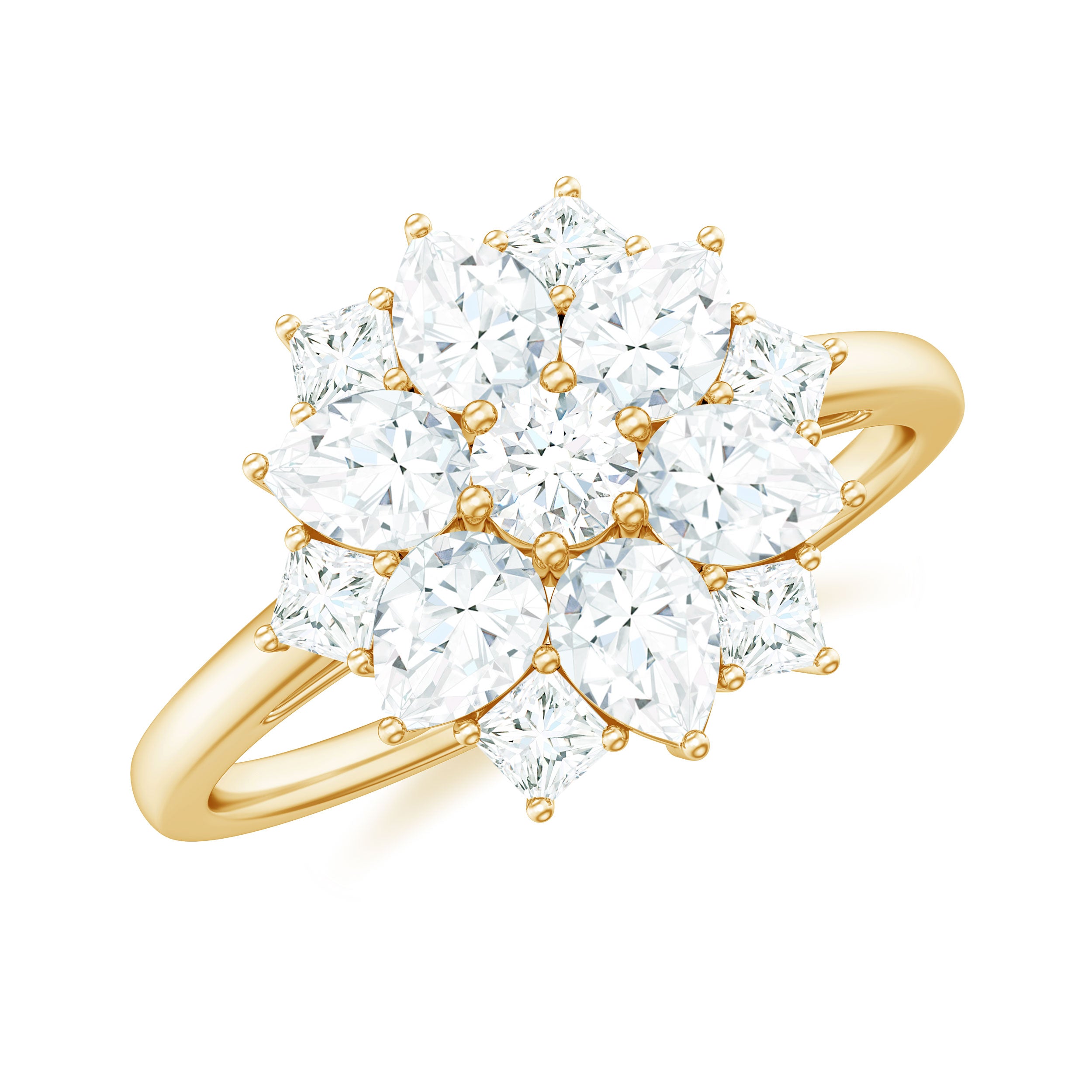 1.25 CT Moissanite Flower Cocktail Ring in Gold Moissanite - ( D-VS1 ) - Color and Clarity - Rosec Jewels