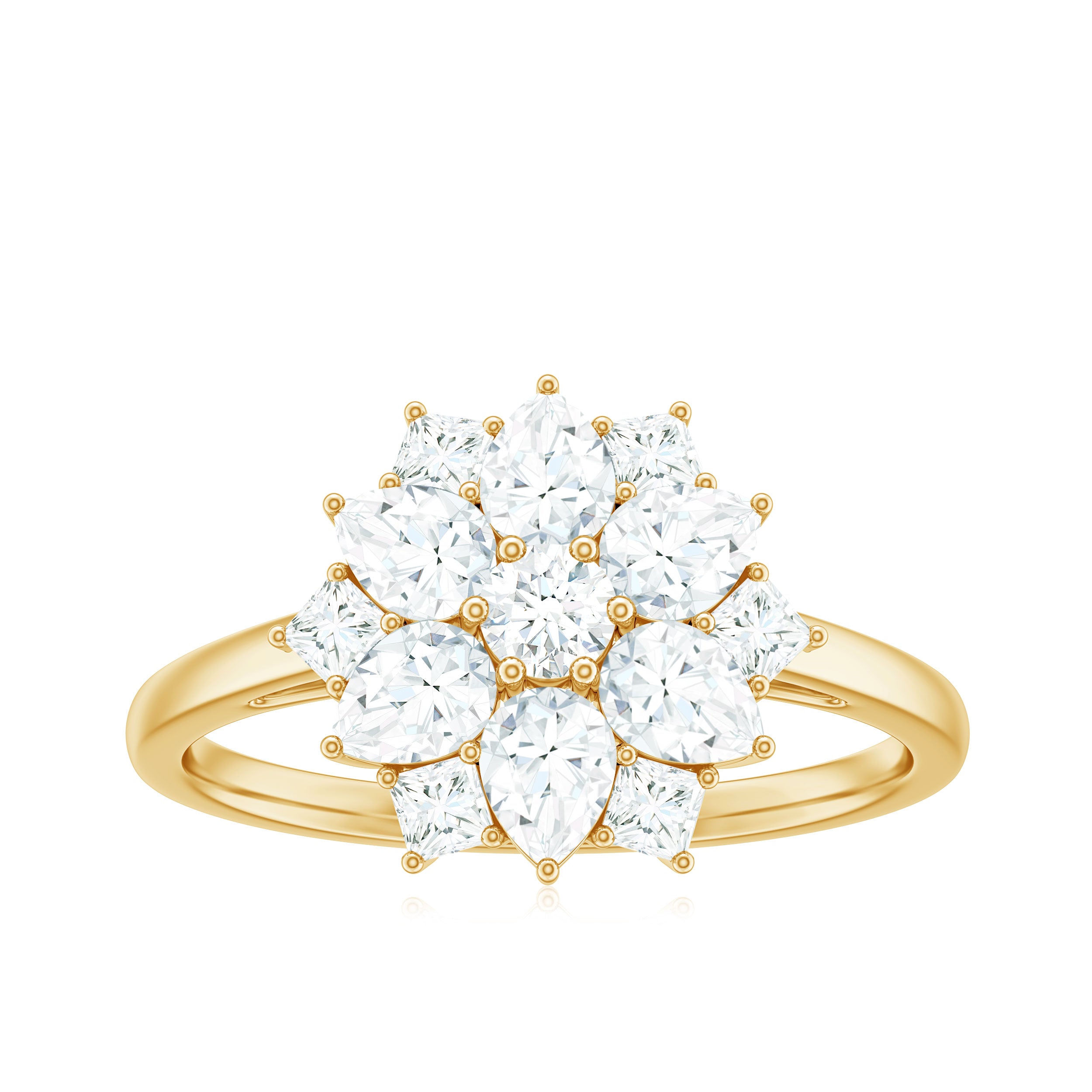 1.25 CT Moissanite Flower Cocktail Ring in Gold Moissanite - ( D-VS1 ) - Color and Clarity - Rosec Jewels