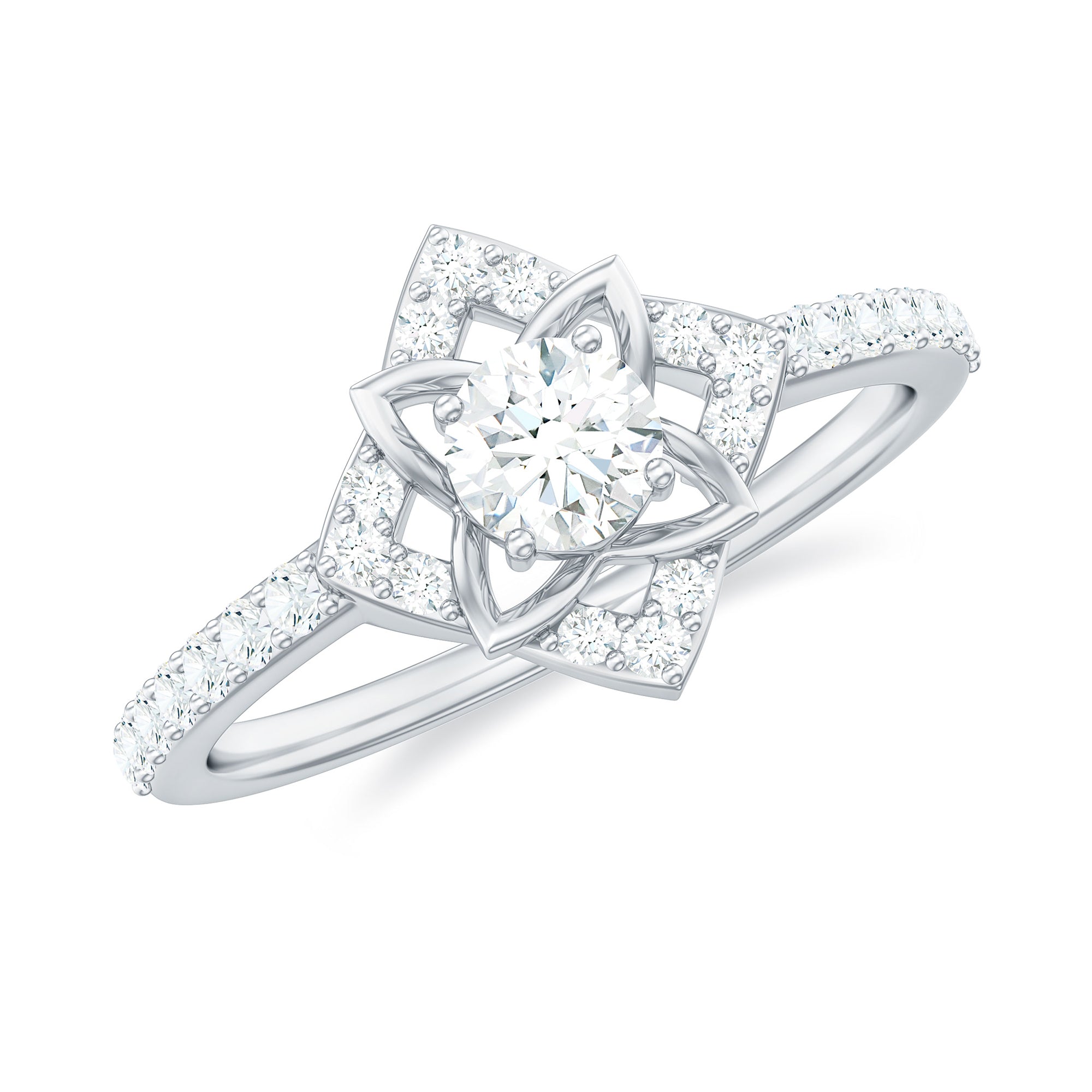 3/4 Carat Minimal Moissanite Flower Engagement Gold Ring Moissanite - ( D-VS1 ) - Color and Clarity - Rosec Jewels