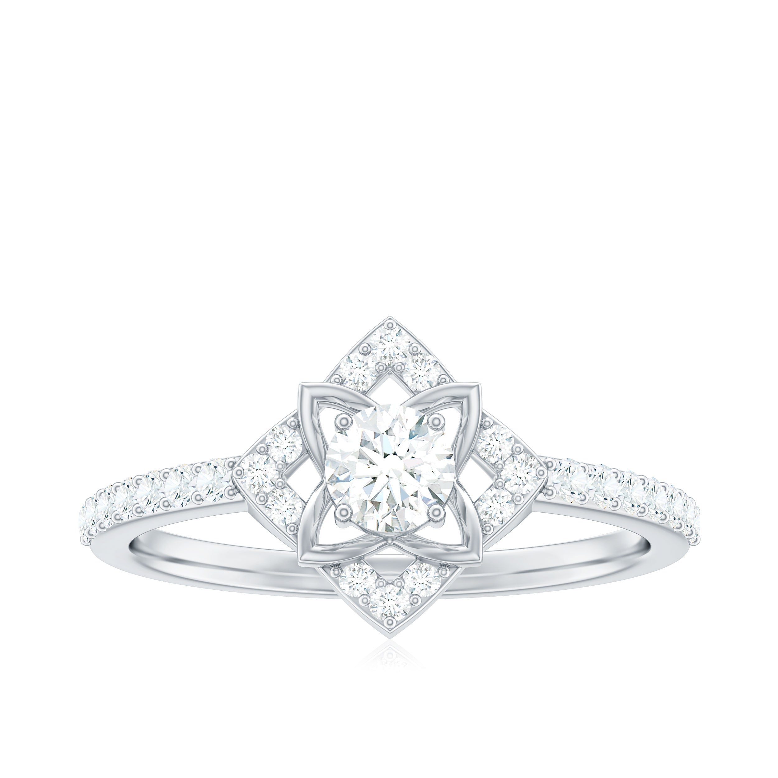 3/4 Carat Minimal Moissanite Flower Engagement Gold Ring Moissanite - ( D-VS1 ) - Color and Clarity - Rosec Jewels