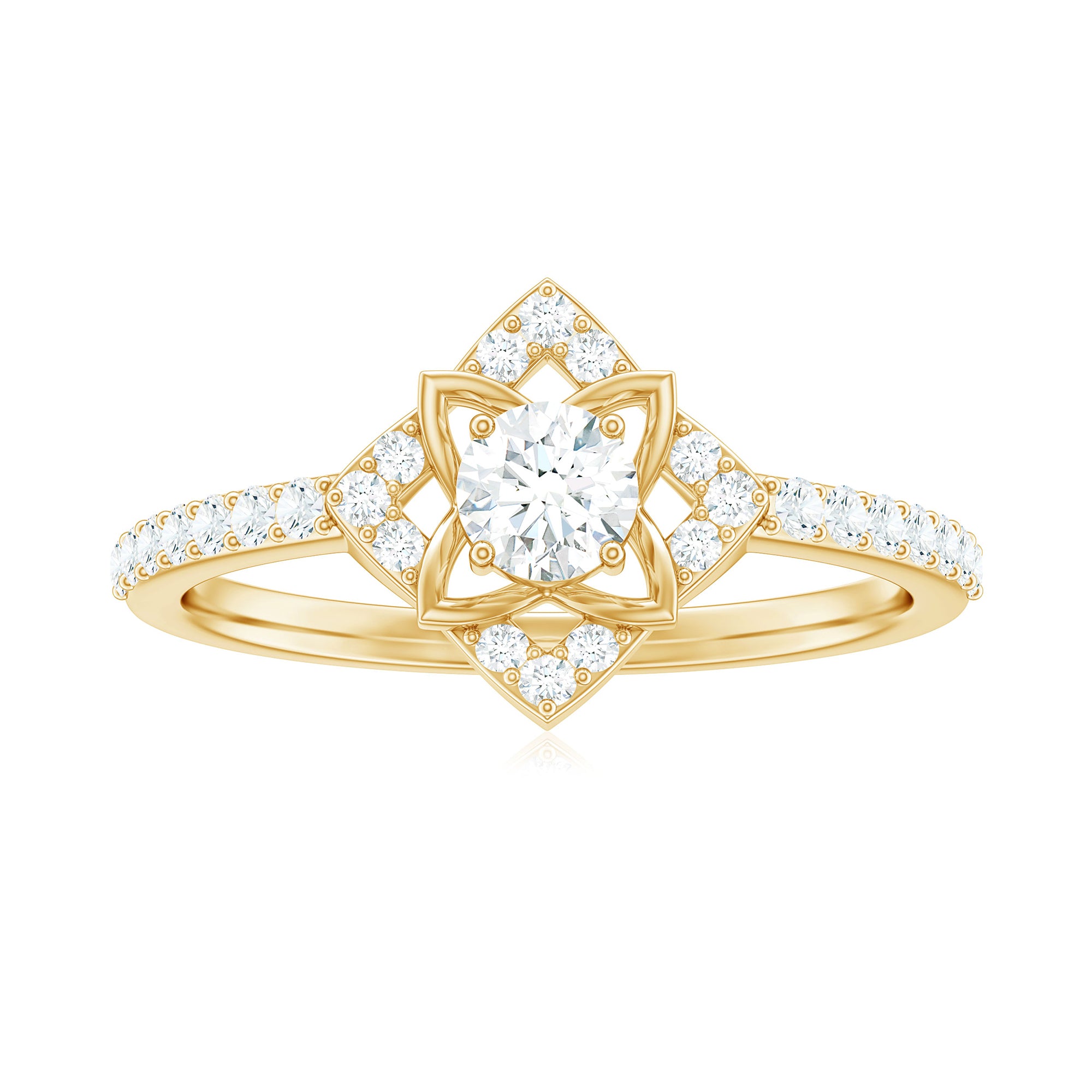 3/4 Carat Minimal Moissanite Flower Engagement Gold Ring Moissanite - ( D-VS1 ) - Color and Clarity - Rosec Jewels