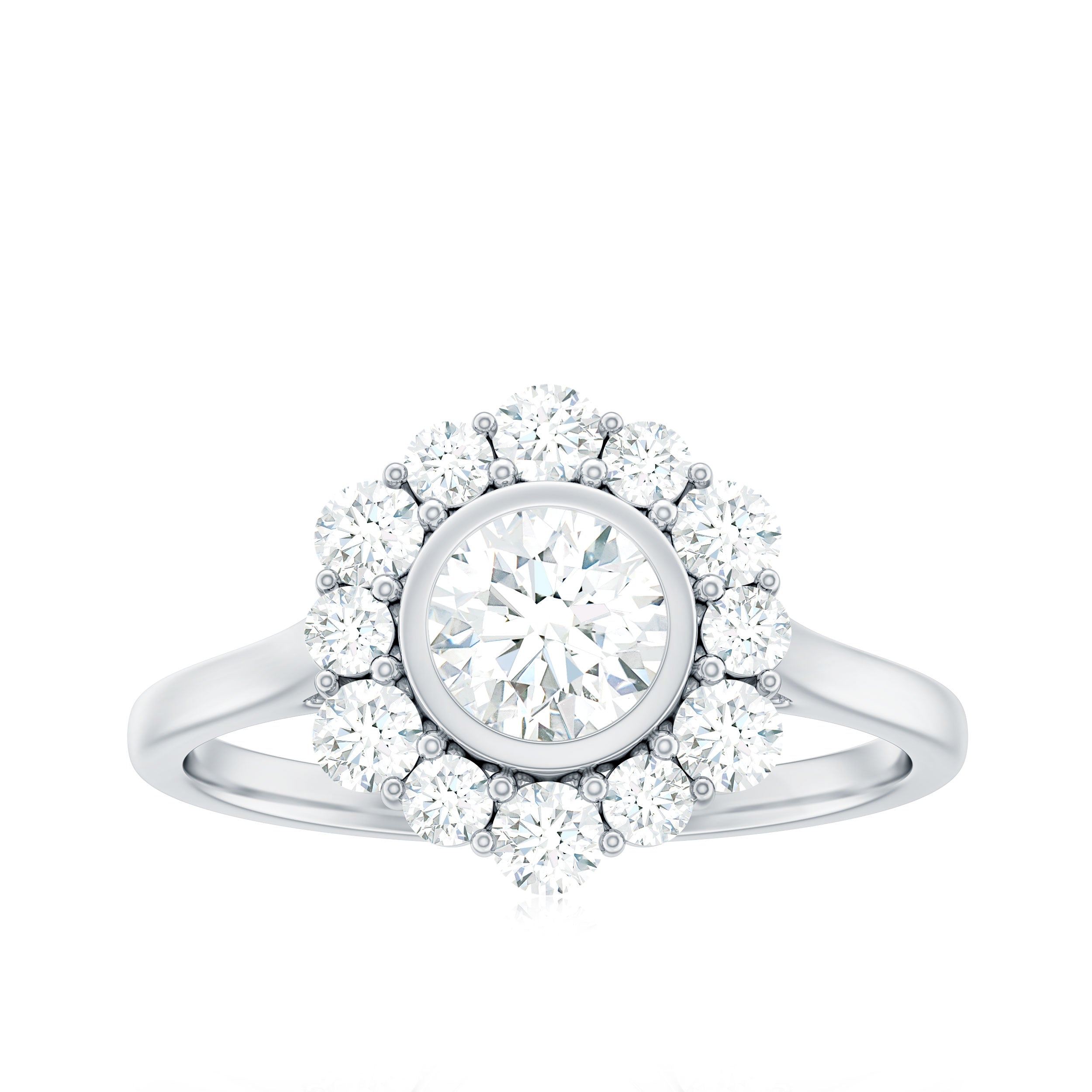 1.50 CT Bezel Set Zircon Statement Halo Engagement Ring Zircon - ( AAAA ) - Quality - Rosec Jewels