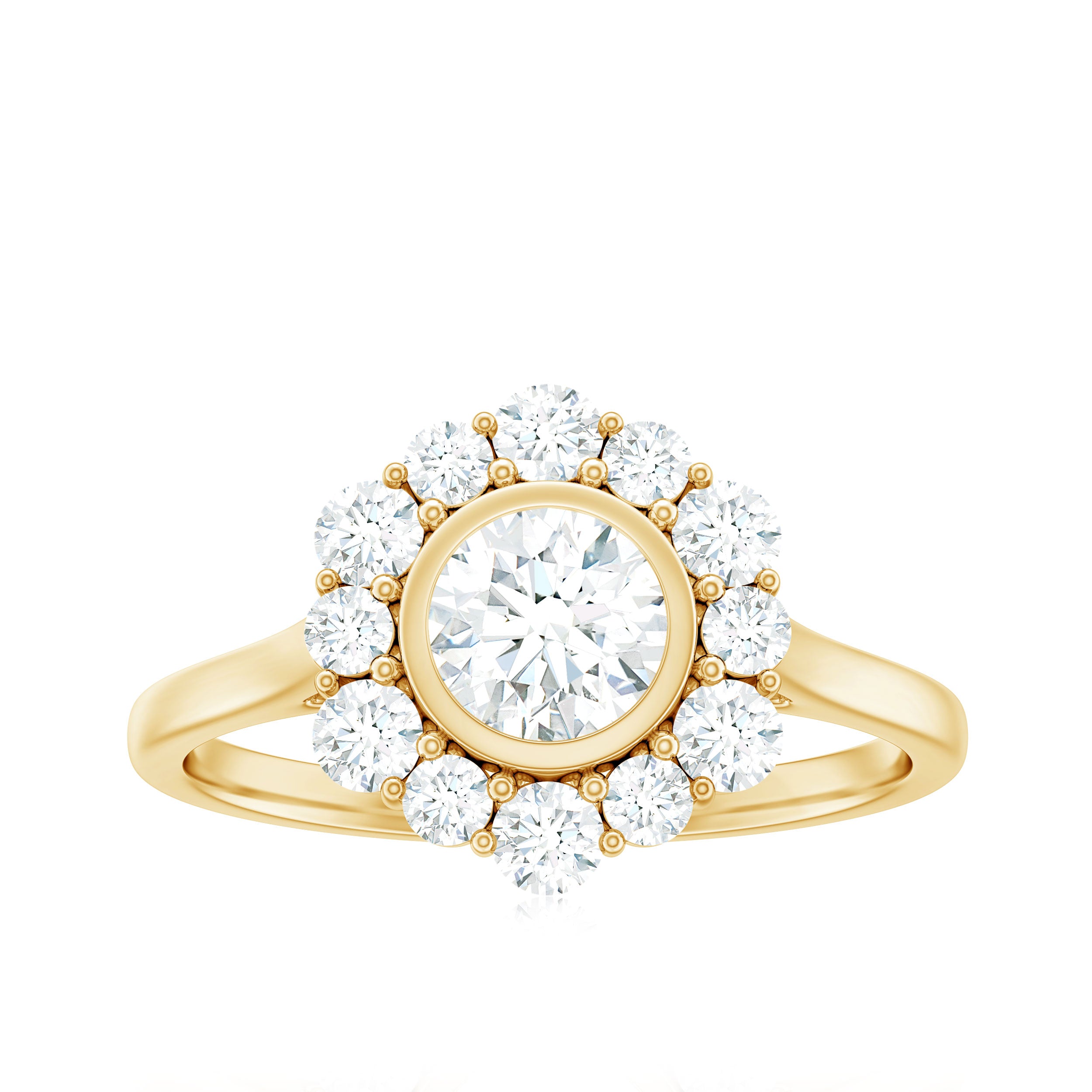 1.50 CT Bezel Set Zircon Statement Halo Engagement Ring Zircon - ( AAAA ) - Quality - Rosec Jewels