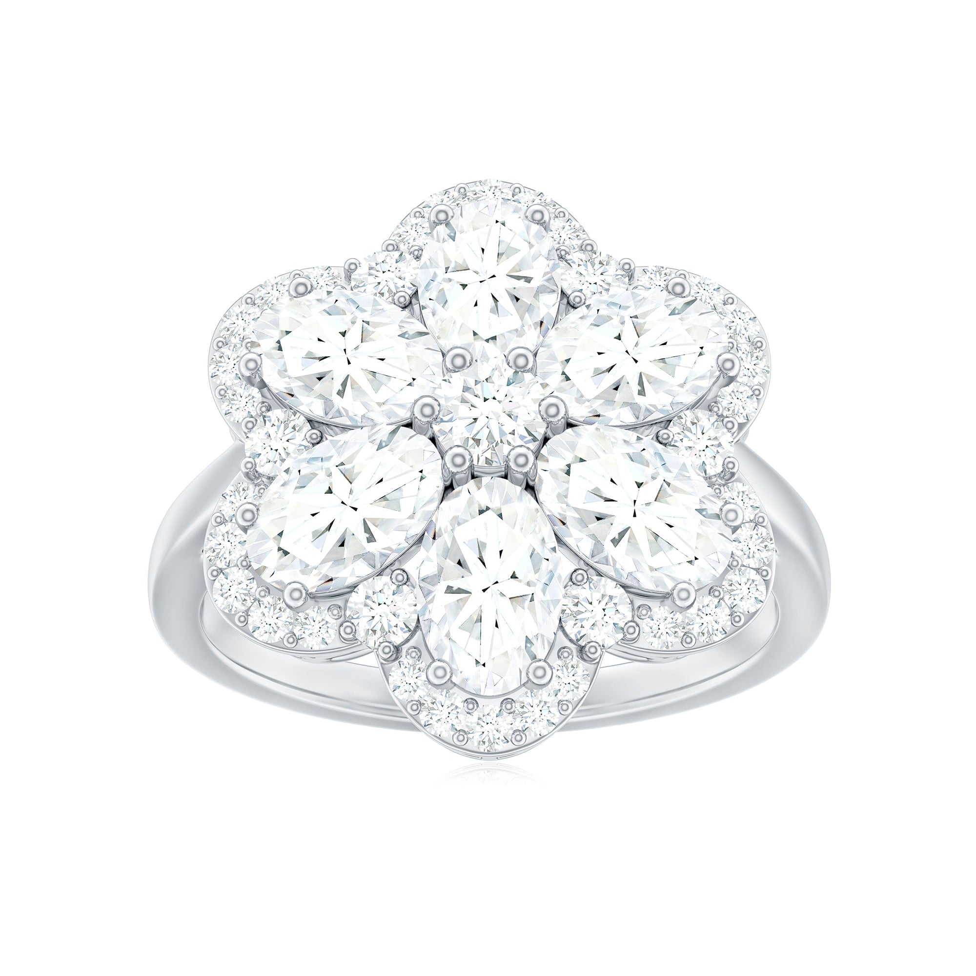 3.5 Carat Oval and Round Moissanite Flower Statement Ring Moissanite - ( D-VS1 ) - Color and Clarity - Rosec Jewels