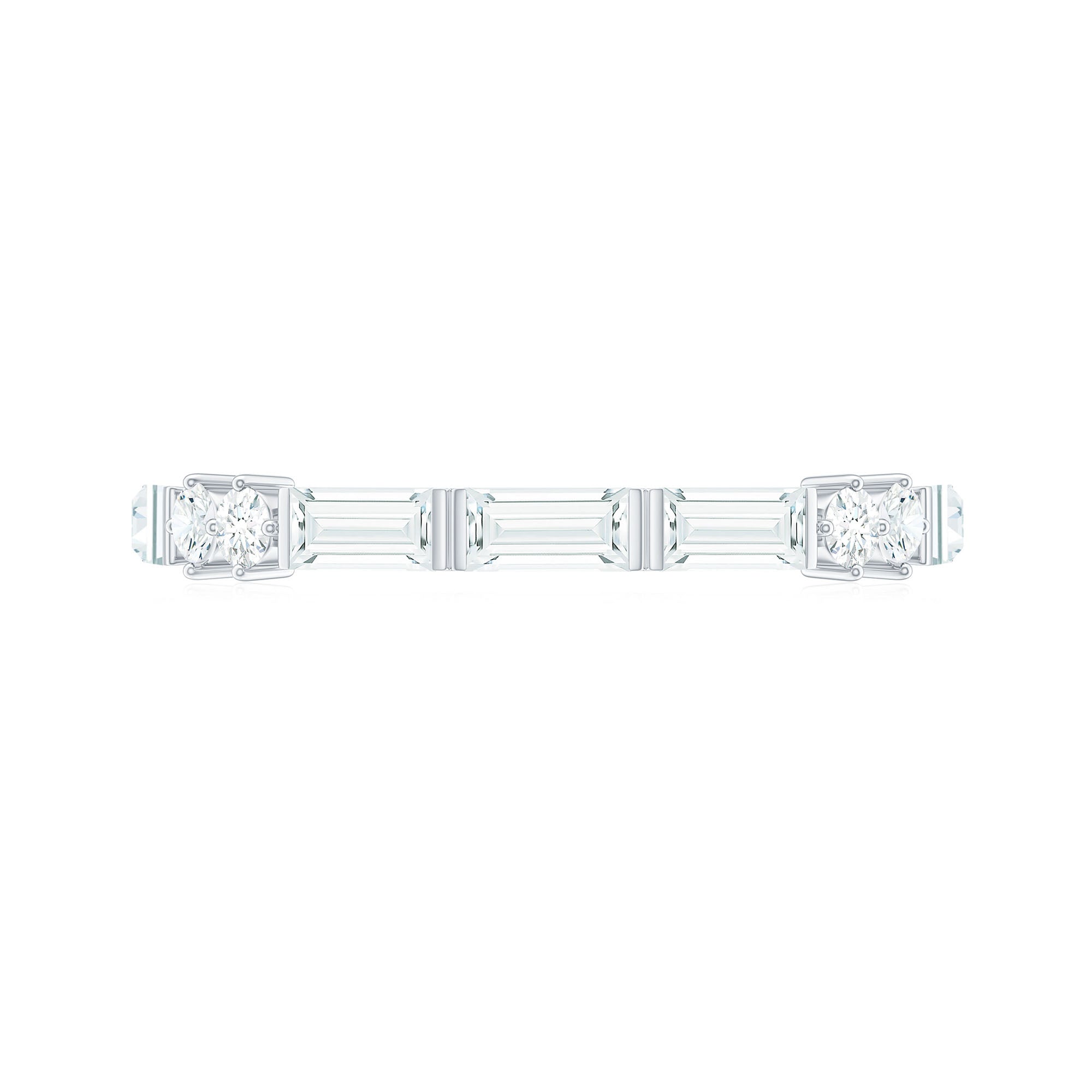 Baguette and Round Cut Moissanite Minimal Stackable Band Ring in Bar Setting Moissanite - ( D-VS1 ) - Color and Clarity - Rosec Jewels