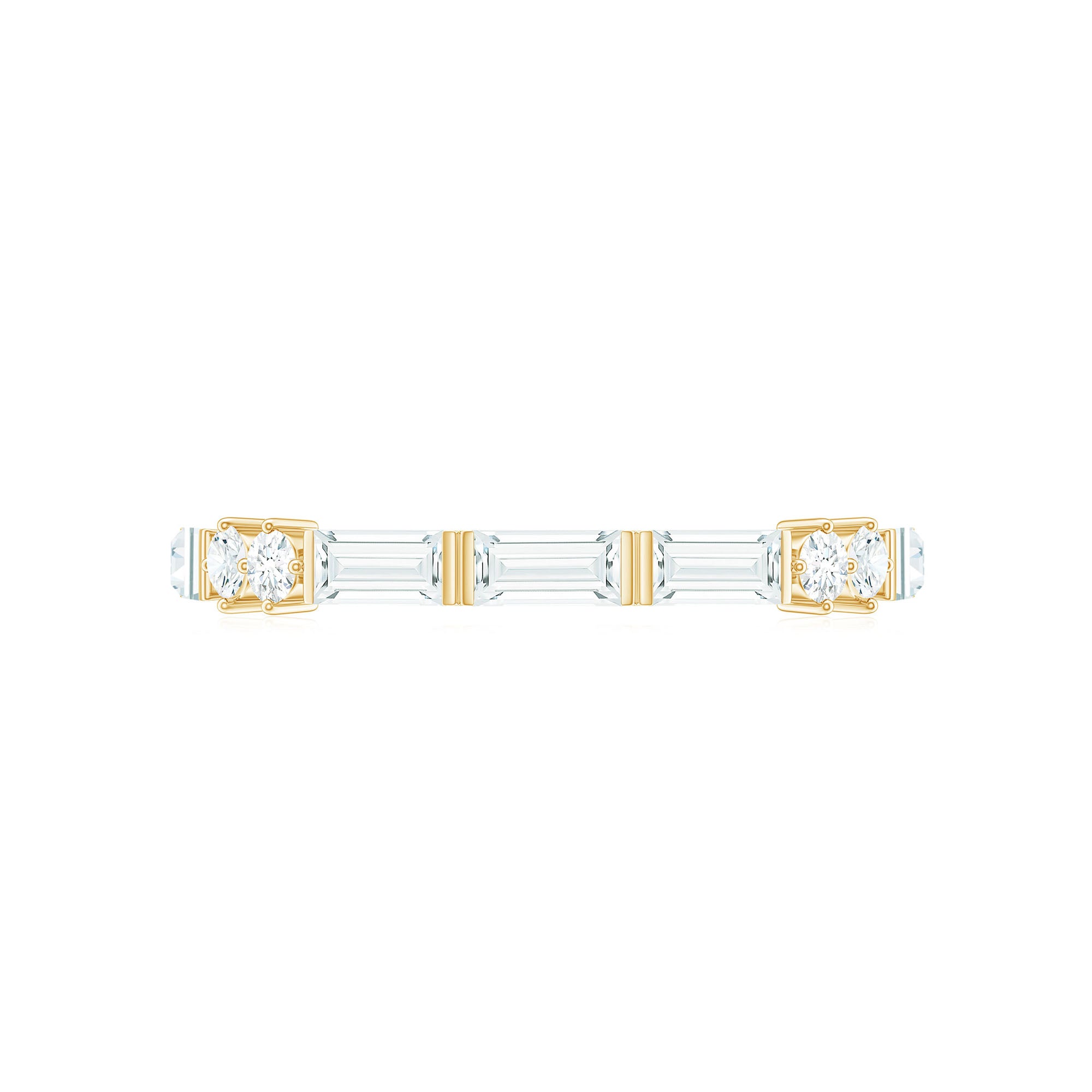 Baguette and Round Cut Moissanite Minimal Stackable Band Ring in Bar Setting Moissanite - ( D-VS1 ) - Color and Clarity - Rosec Jewels